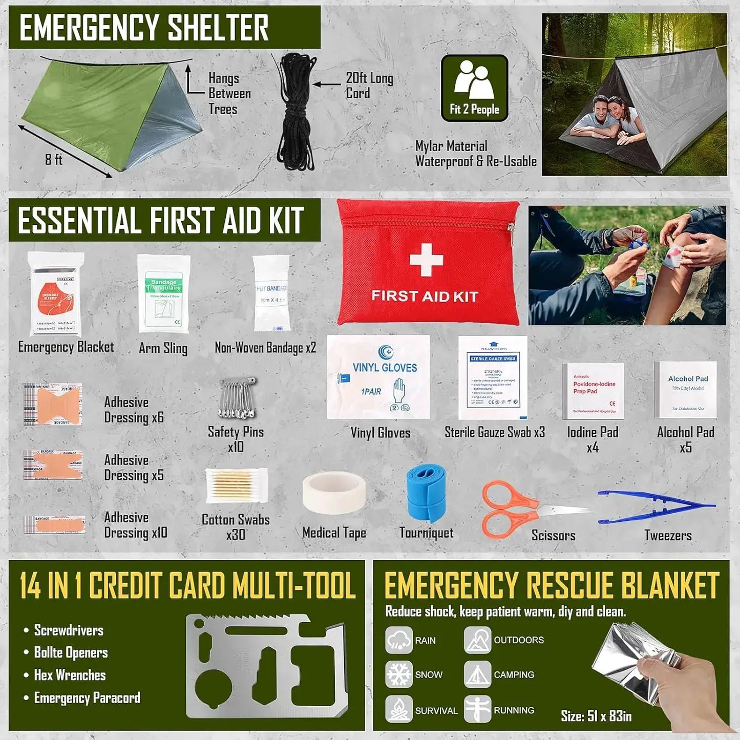 268 Piece Emergency Survival Kit With First Aid And Gear Pro by Beastly Survival Outlet