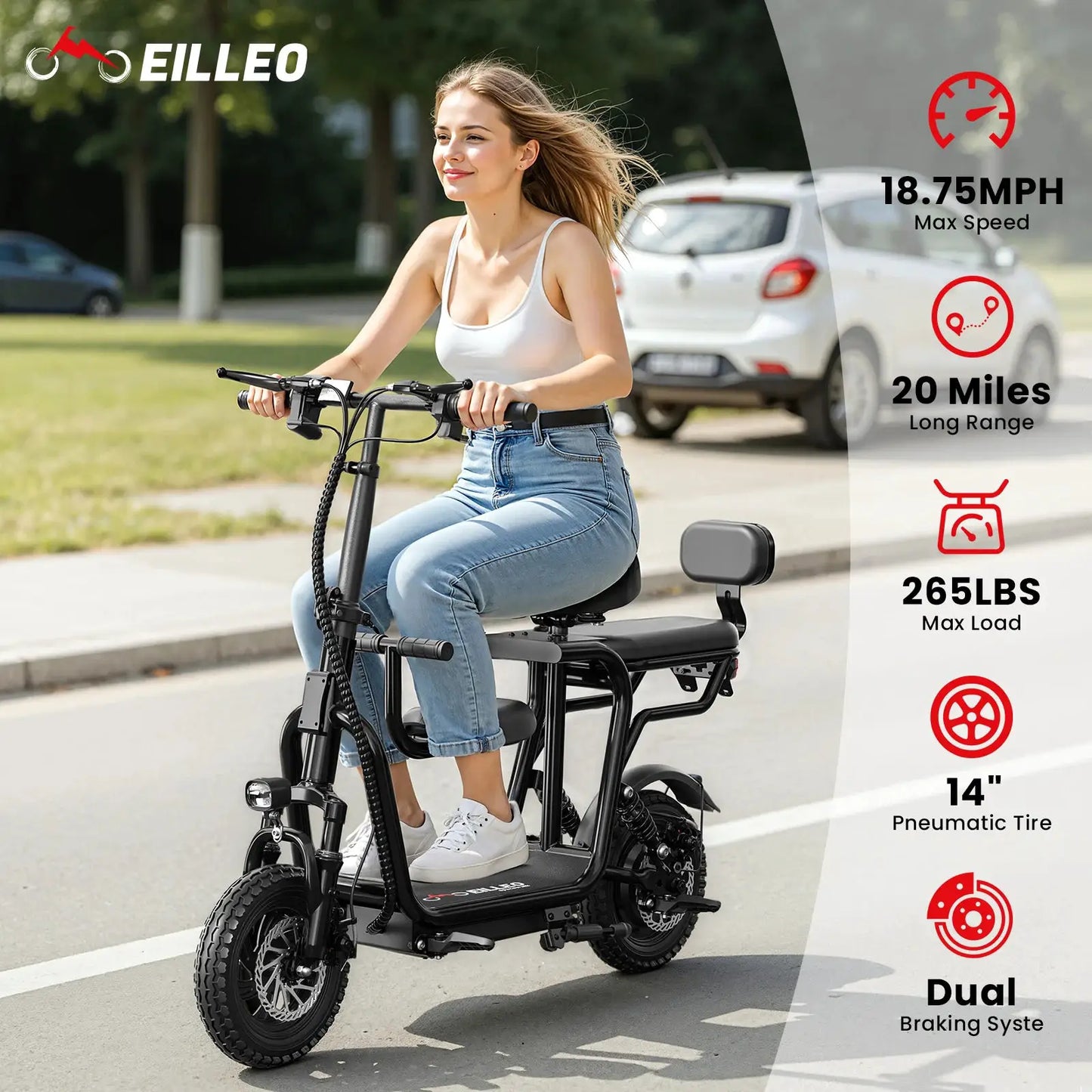 14" Foldable Electric Scooter with Seat for Adult,Peak 750W Motor with 48V 10Ah Dual Disc Brakes 20 Miles Range 4-6 Hours Charge by Beastly Survival Outlet