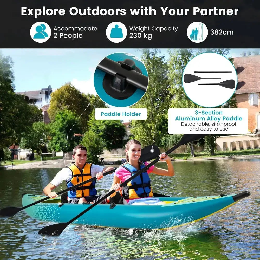 Inflatable Kayak, 12.5Ft 507lbs Tandem Kayak With 2 Aluminum Paddles, 2 Padded Seats, Footrests, 2 Fins, Hand Pump, Custom by Beastly Survival Outlet