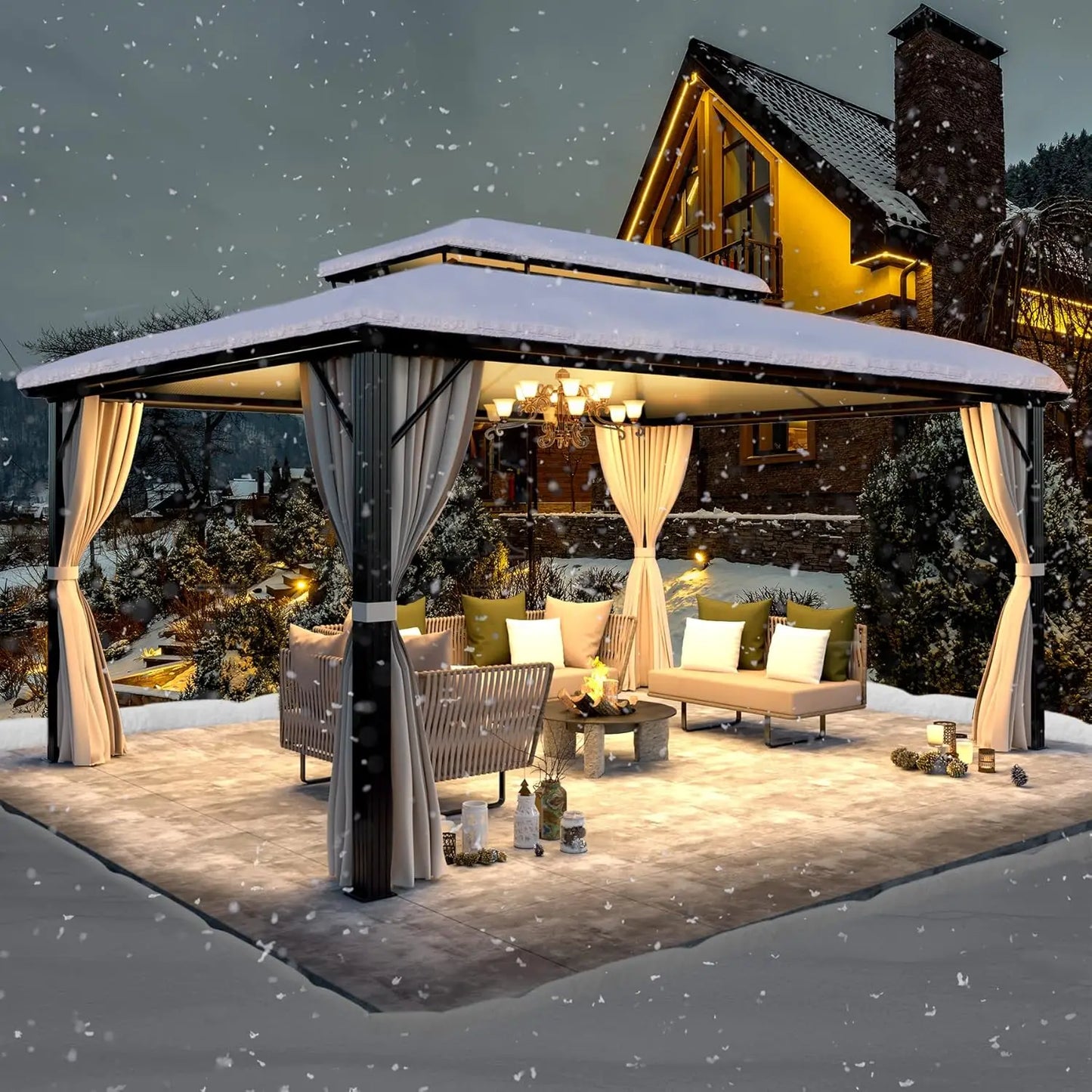 12x16 Hardtop Gazebo With Polycarbonate Roof Plus CurtainsXL