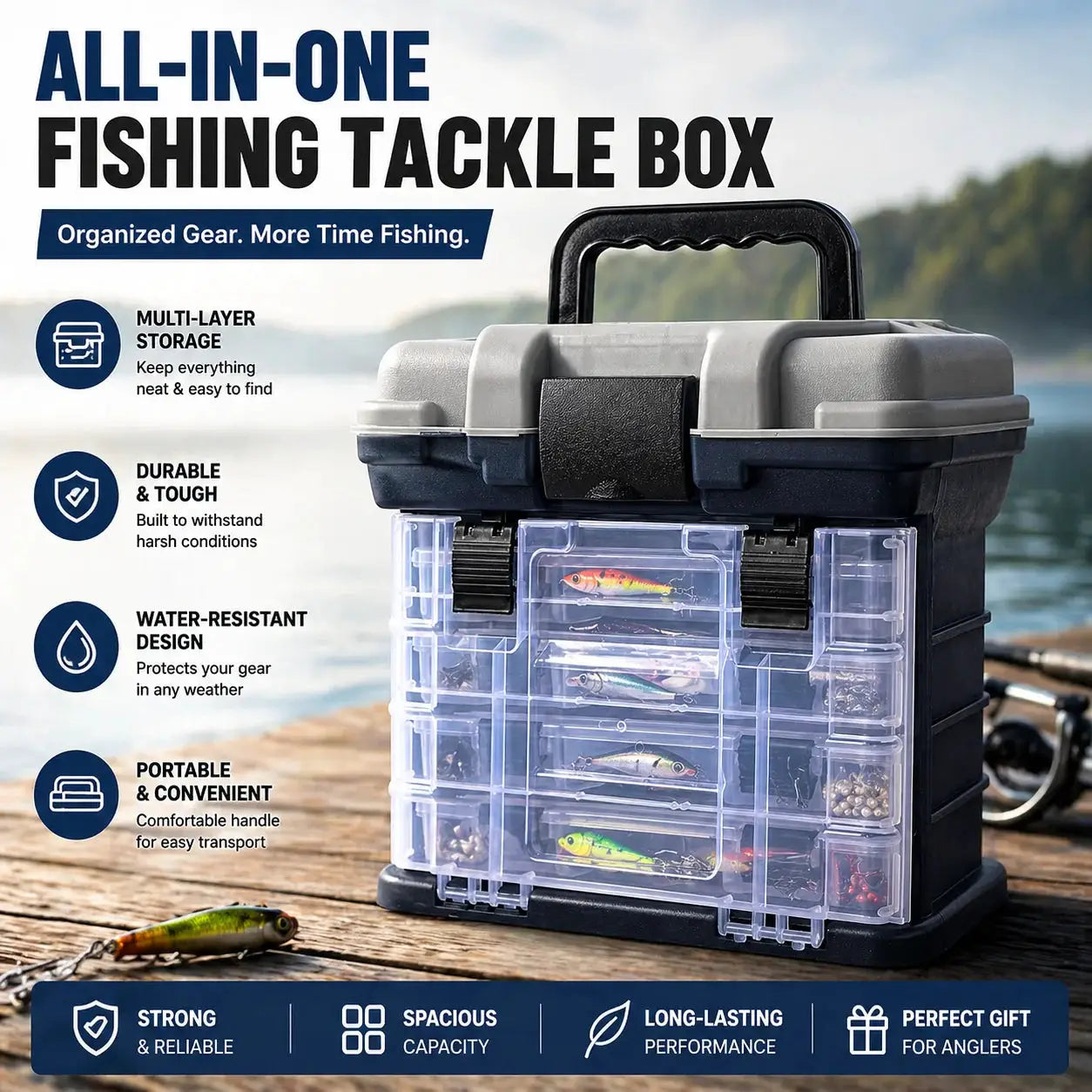 YJ 4-Tier Multi-Functional Fishing Handheld Storage Box Adjustable Dividers Portable Fishing Tackle Lure Tool Box Arts Crafts by Beastly Survival Outlet