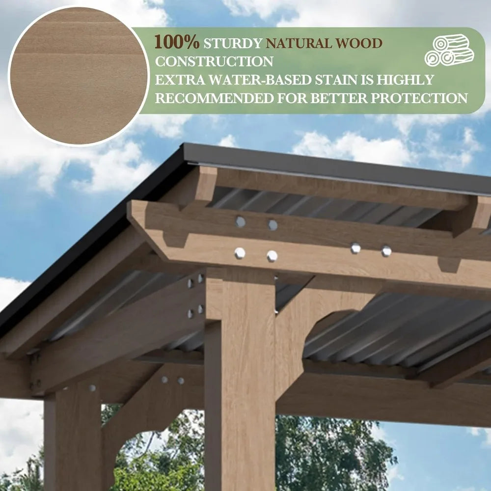 Wooden Grill Gazebo With Sloping Roof Outdoor Patio Mocha