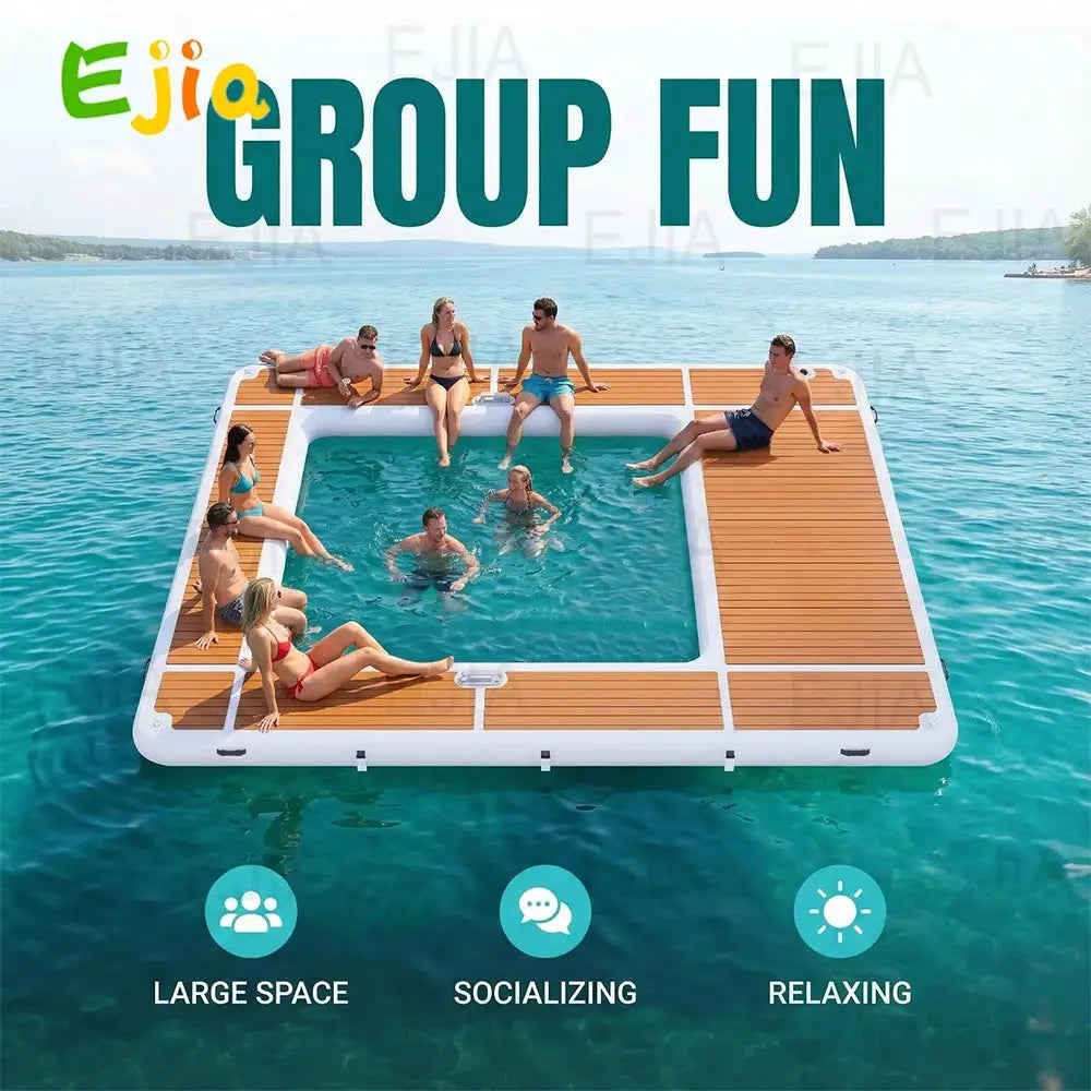 13FT Inflatable Pool Float Platform, Thick PVC Floating Dock with Non-Slip EVA Surface, Inflatable Floating Dock for Yacht/Boat by Beastly Survival Outlet