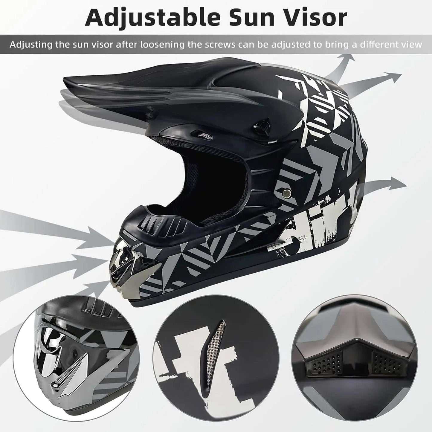 DOT Full Face Motocross Helmet with Gloves Goggles and Mask Set
