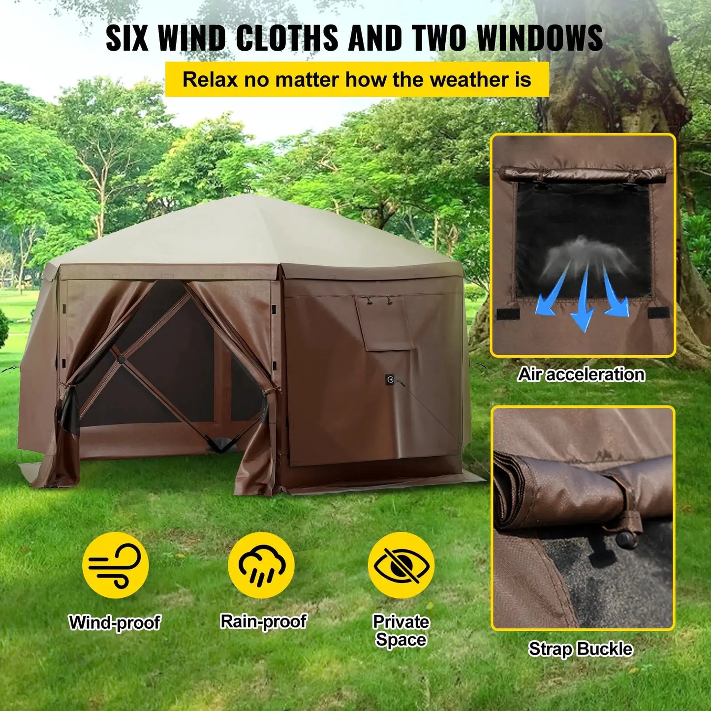 SucceBuy Pop-up Camping Gazebo Camping Canopy Shelter 6 Sided 12' x 12' / 10' x 10' Sun Shade Tents & Canopies Camping & Hiking by Beastly Survival Outlet