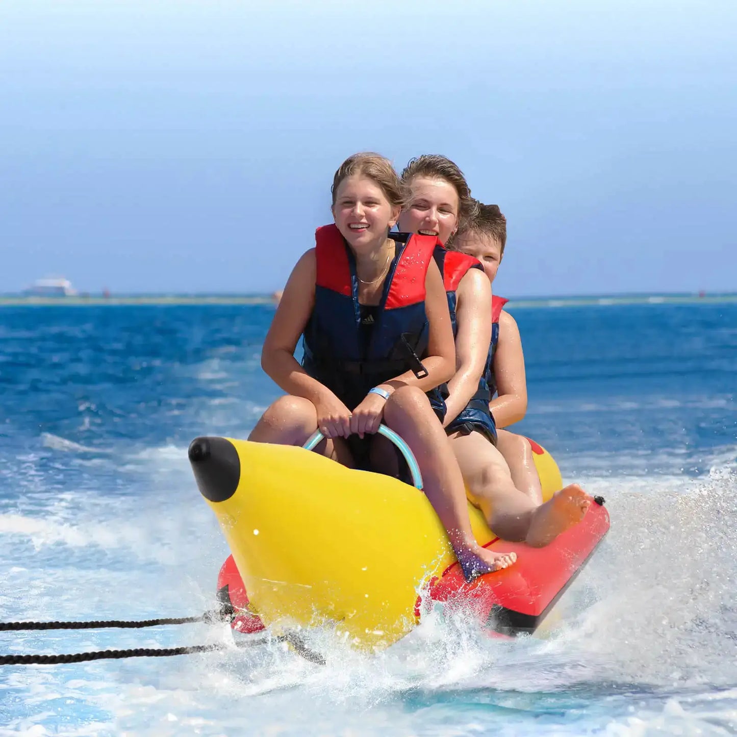 3-Person Inflatable Banana Boat w/ Boating and Water Sports Electric Air Pump by Beastly Survival Outlet