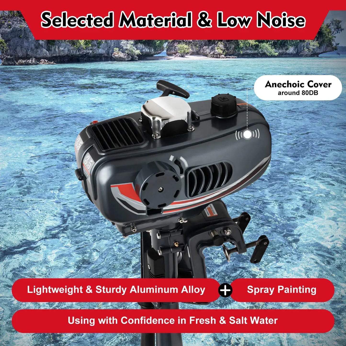 Portable 3.5HP Gasoline Outboard Motor with Adjustable Tilt and Anti-Vortex Plate for Smooth and Safe Boating by Beastly Survival Outlet