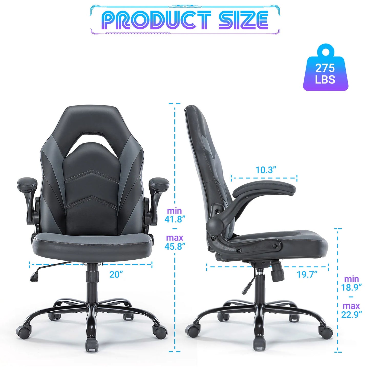 JHK Adjustable Ergonomic Office Gaming Chair with Flip-up Armrests