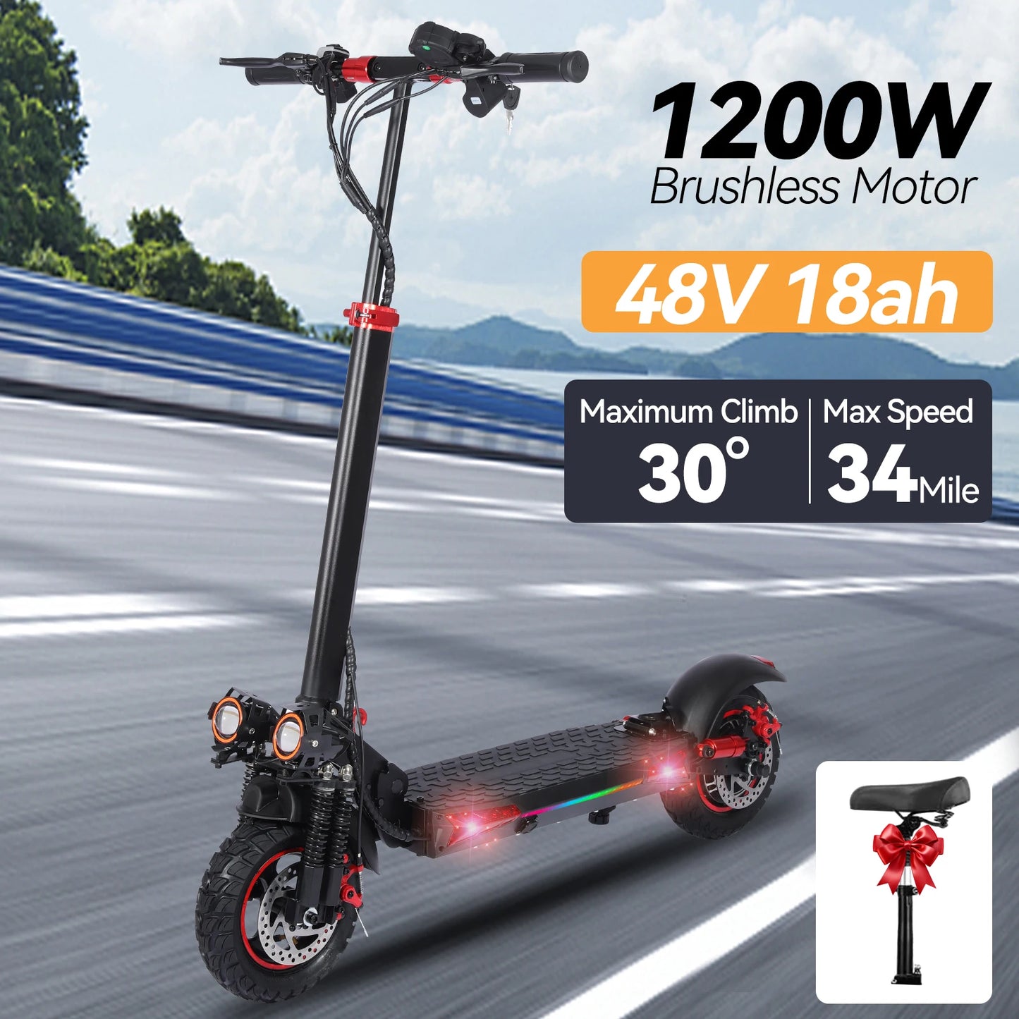 J11 Electric Scooter With 1200W Brushless Motor 48V 18Ah For Adults Off Road 11 Inch Tires Max Speed 34 MPH