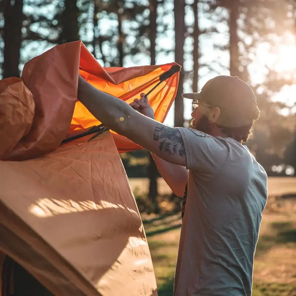 T8 Hub Tent, Easy 90 Second SetUp, Waterproof, UV Resistant, Removable Floor, Ample Storage Options, 8Person, Sunset Orange, 78 by Beastly Survival Outlet