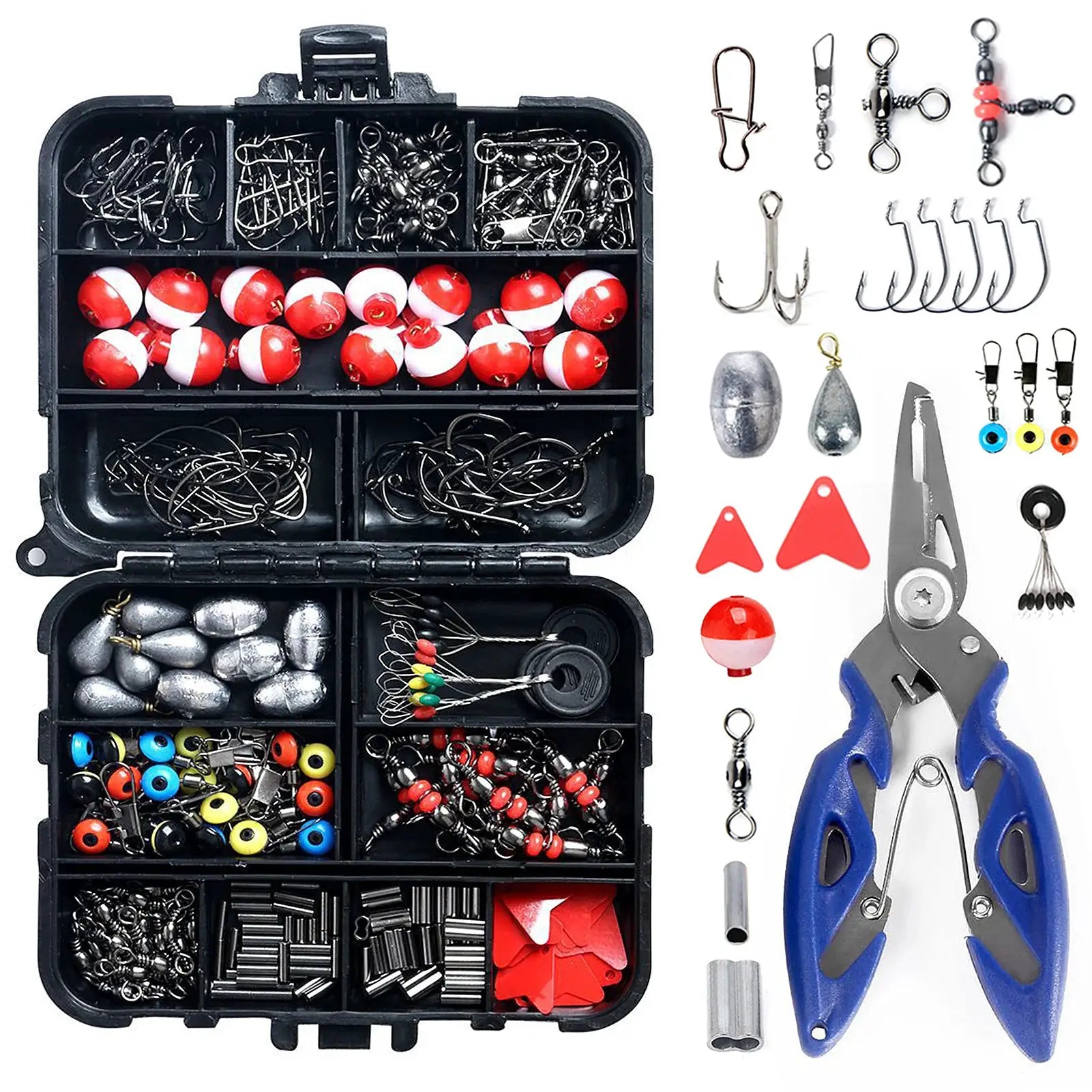 263pcs Fishing Accessories Set with Tackle Box Including Plier Jig Hooks Sinker Weight Swivels Snaps Sinker Slides by Beastly Survival Outlet