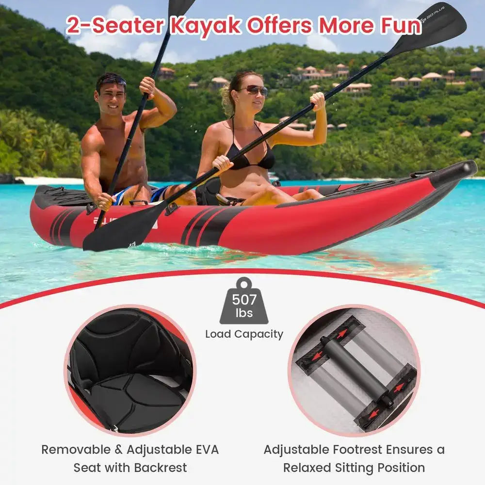 Tandem Inflatable Kayak, 12.5FT 2Person Kayak For Adults W 507 LBS Weight Capacity, 2 Aluminium Oars, Padded Seat, 2 Fins,Custom by Beastly Survival Outlet