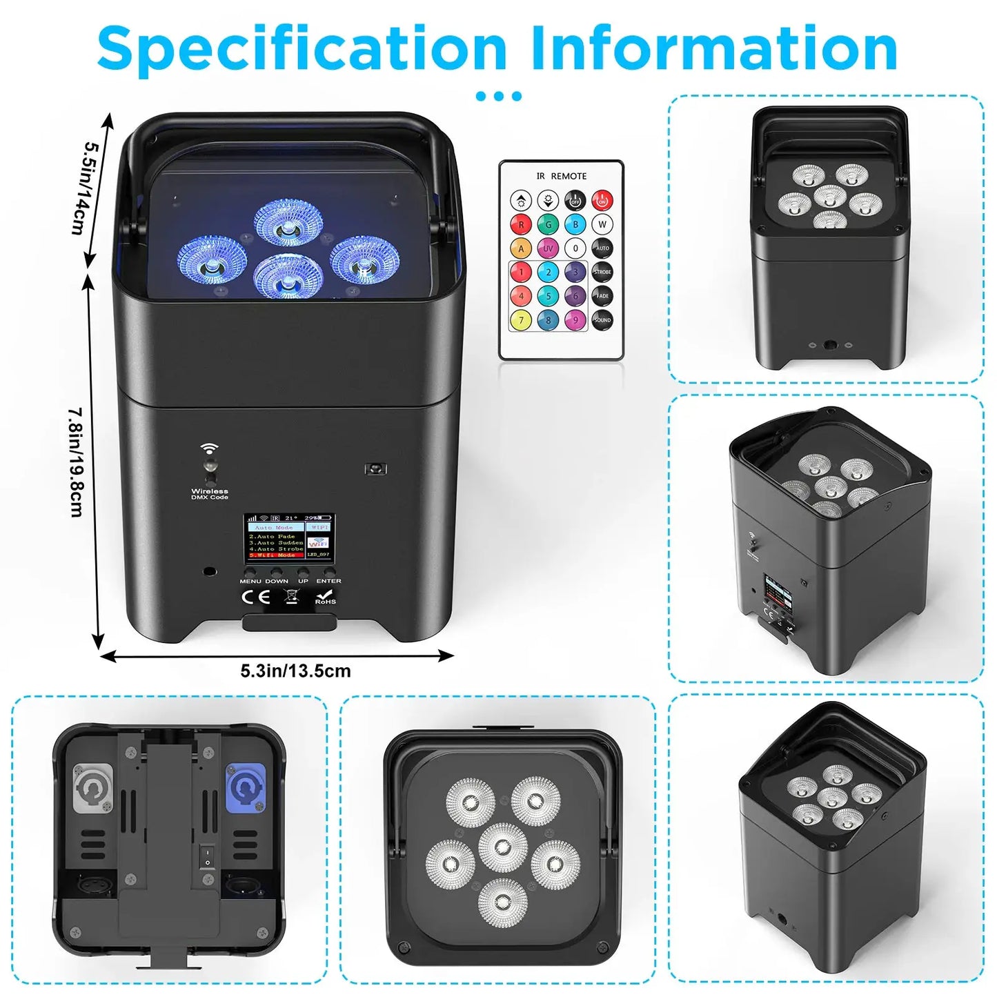 U'King 4PCS 6x18W 6IN1 RGBAW+UV Par Light with Bag DMX Remote Control WiFi Par Light Wireless LED Stage Light for DJ Bar Party by Beastly Survival Outlet
