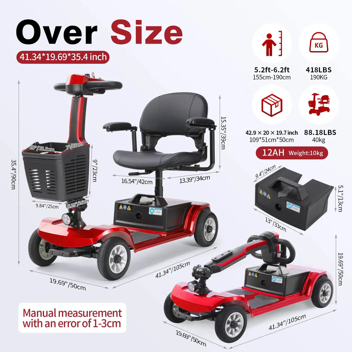 Unificare Red 12Ah Foldable 4 Wheel Mobility Scooter For Adults Seniors 250W Motor 12.43 Miles Range Electromagnetic Brake 360 Swivel Adjustable Seat Solid Tire Heavy Duty Outdoor Travel Scooter by Beastly Survival Outlet Unificare Red 12Ah Foldable 4 Wheel Mobility Scooter For Adults Seniors 250W Motor 12.43 Miles Range Electromagnetic Brake 360 Swivel Adjustable Seat Solid Tire Heavy Duty Outdoor Travel Scooter Beastly Survival Outlet