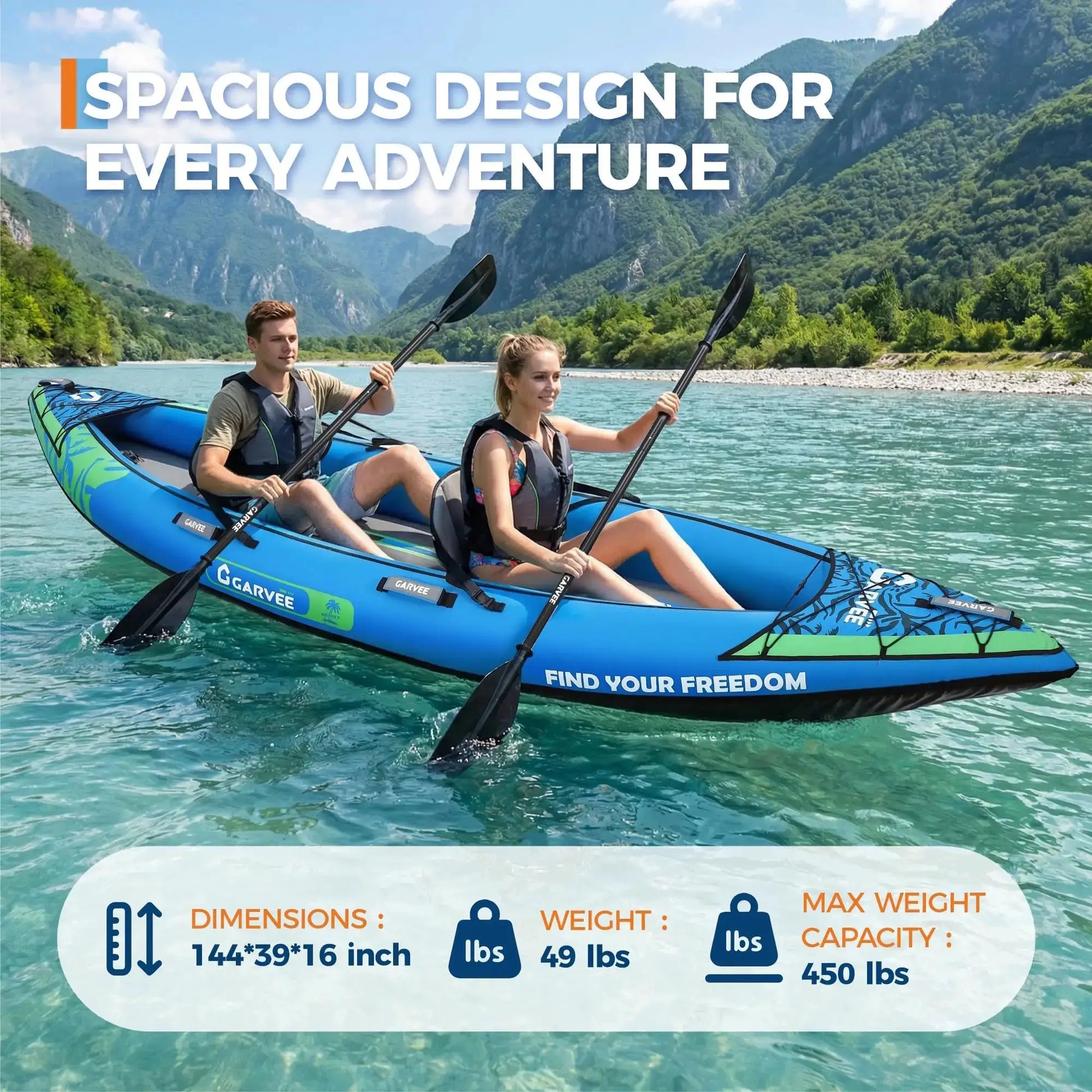 Two Person Inflatable Kayak For Fishing Padded Seats Pro Pack by Beastly Survival Outlet