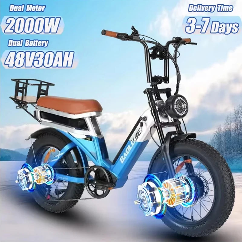 Baolujie DP2033 Electric Bicycle 2000W Dual Motor Fat Tire Bike