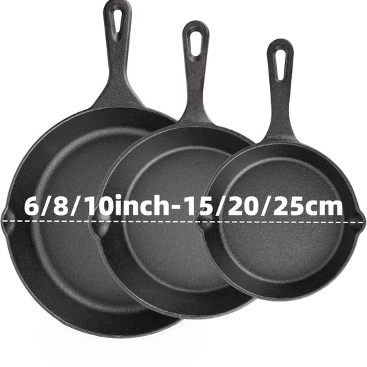 3 Piece Cast Iron Skillet Set 6 8 10 Inches Preseasoned Pans
