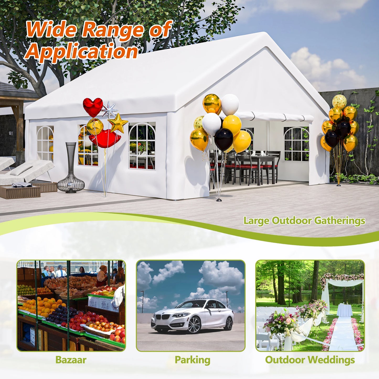 20x20ft Party Tent With Storage Bags Removable Sidewalls