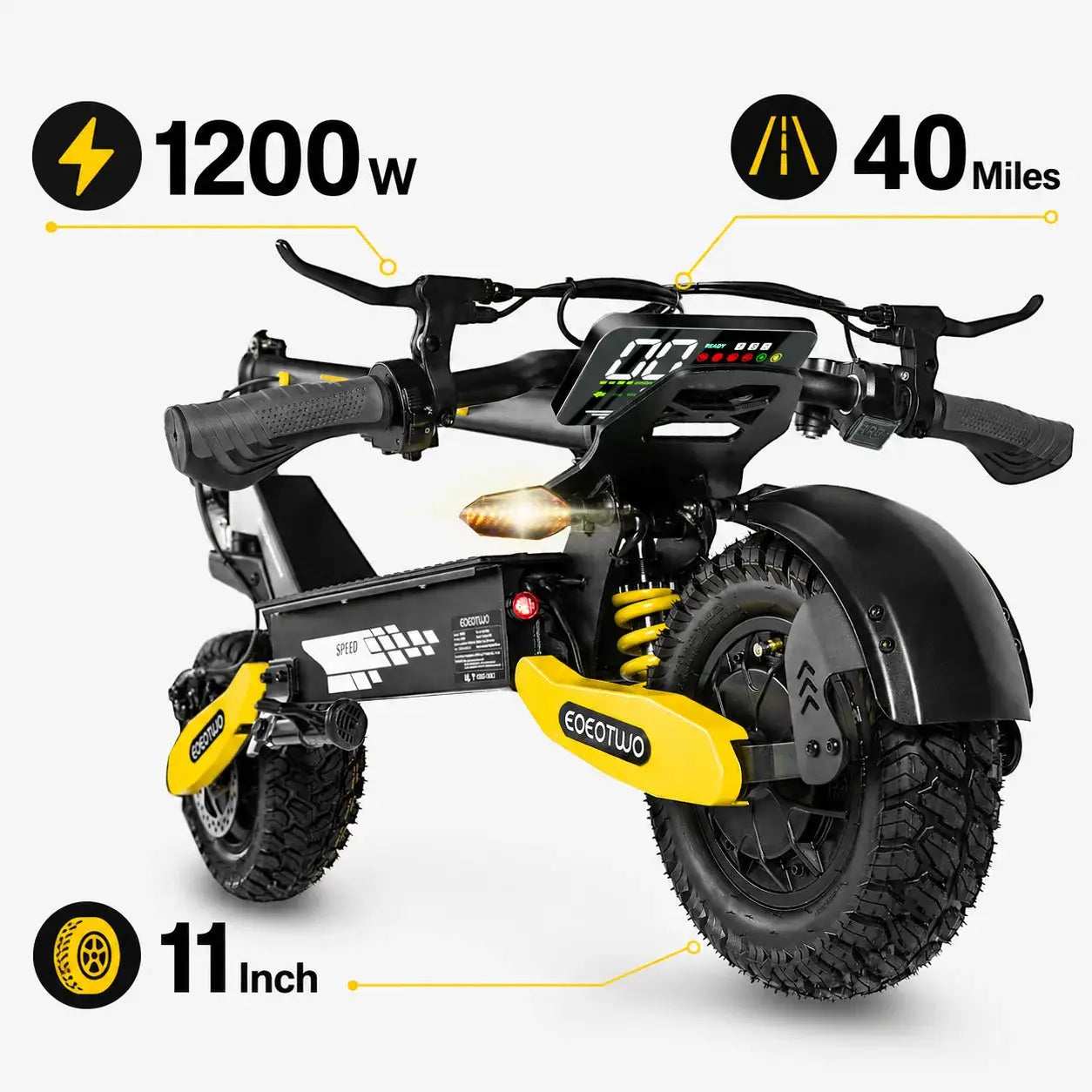 EOEOTWO 1200W Off Road Electric Scooter for Adults 48V Long Range E-Scooter 30MPH Fast Speed 11" Tubeless Tire Foldable Kick Scooter by Beastly Survival Outlet