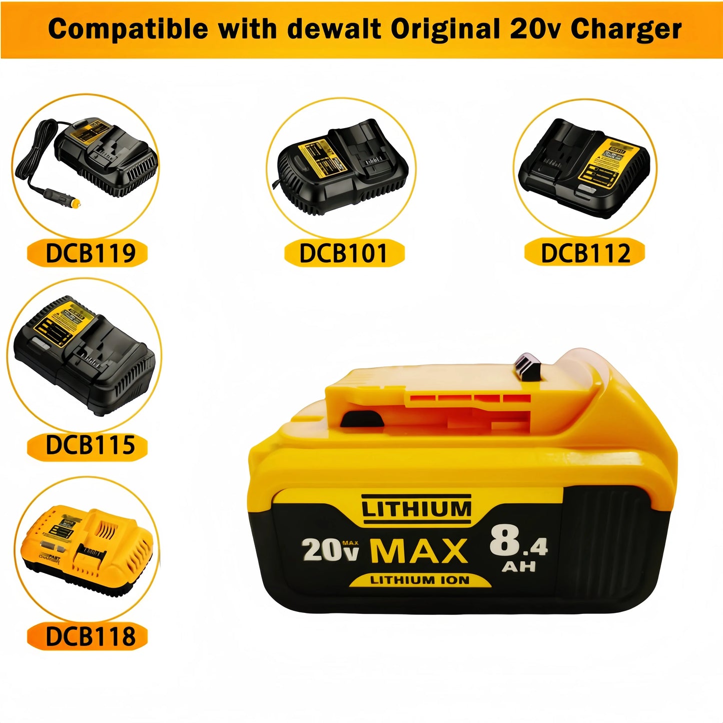 Replace DeWei 20V 8.4Ah Lithium Battery For Hand Drill Tools