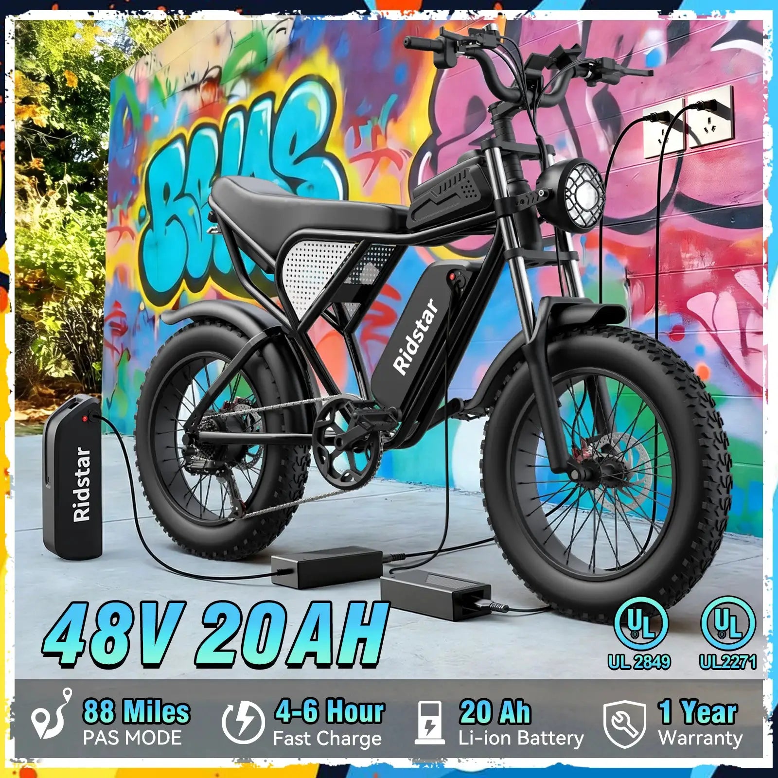 RIDSTAR Q30 Electric Bike for Adults E-Bike 2000W 48V 20AH 20" Fat Tire Electric Dirt Bike Bicycle UL2849 for Mountains Road by Beastly Survival Outlet