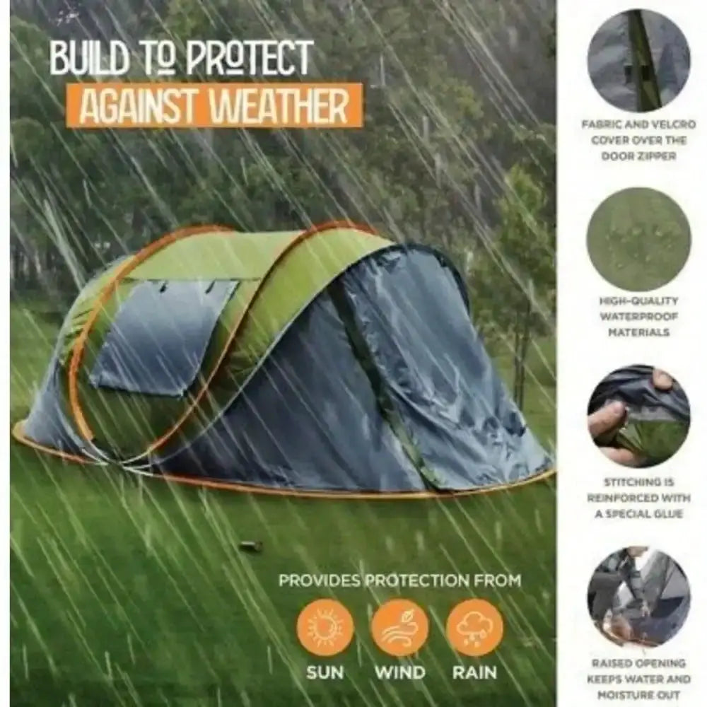 Easy Pop Up Camping Tent 4 Person Two Doors Waterproof UPF50 by Beastly Survival Outlet