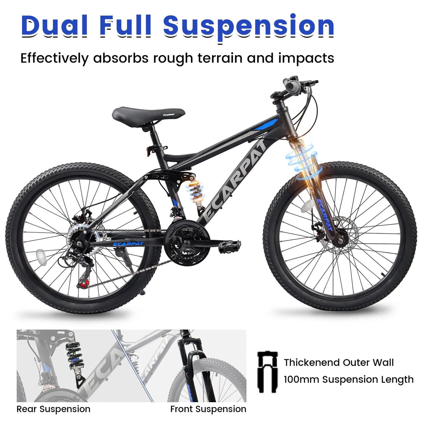 Ecarpat Dual Full Suspension Mountain Bike 24/26/27.5 Inch, Mens Women Teenagers Boy Girl Mountain Bike, 21-Speed Disc Bicycles by Beastly Survival Outlet