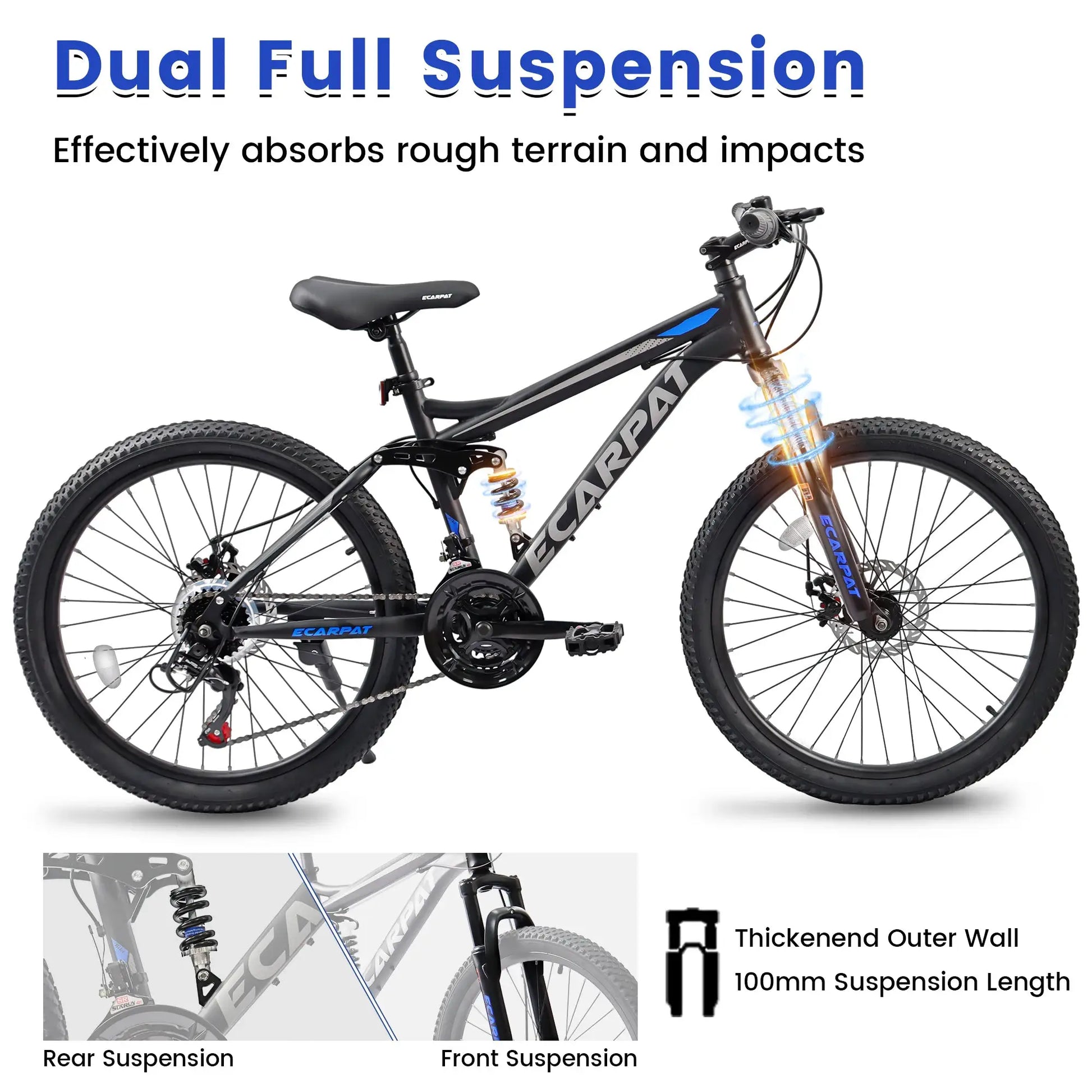 Ecarpat Dual Full Suspension Mountain Bike 24/26/27.5 Inch, Mens Women Teenagers Boy Girl Mountain Bike, 21-Speed Disc Bicycles by Beastly Survival Outlet