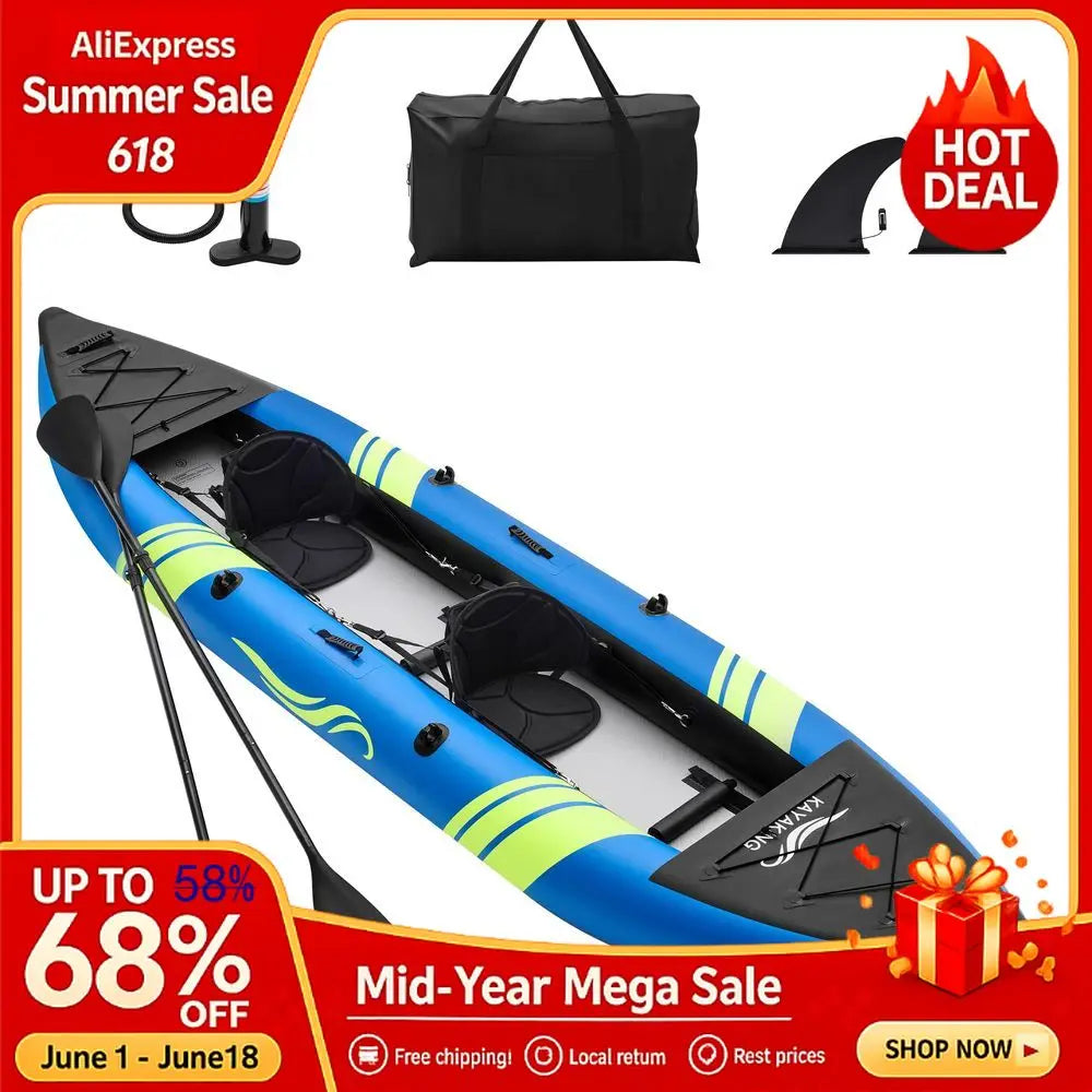 Two Person Inflatable Kayak 12.5ft With Luminous Strips 507lb Capacity