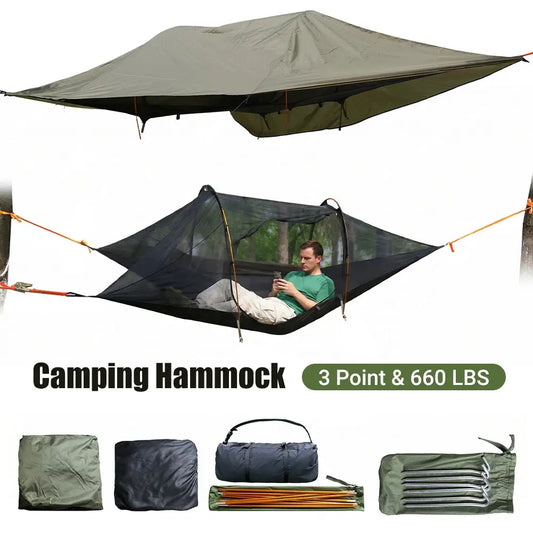 Two Person Tree Tent Hammock With Mosquito Net Plus Rain Fly by Beastly Survival Outlet
