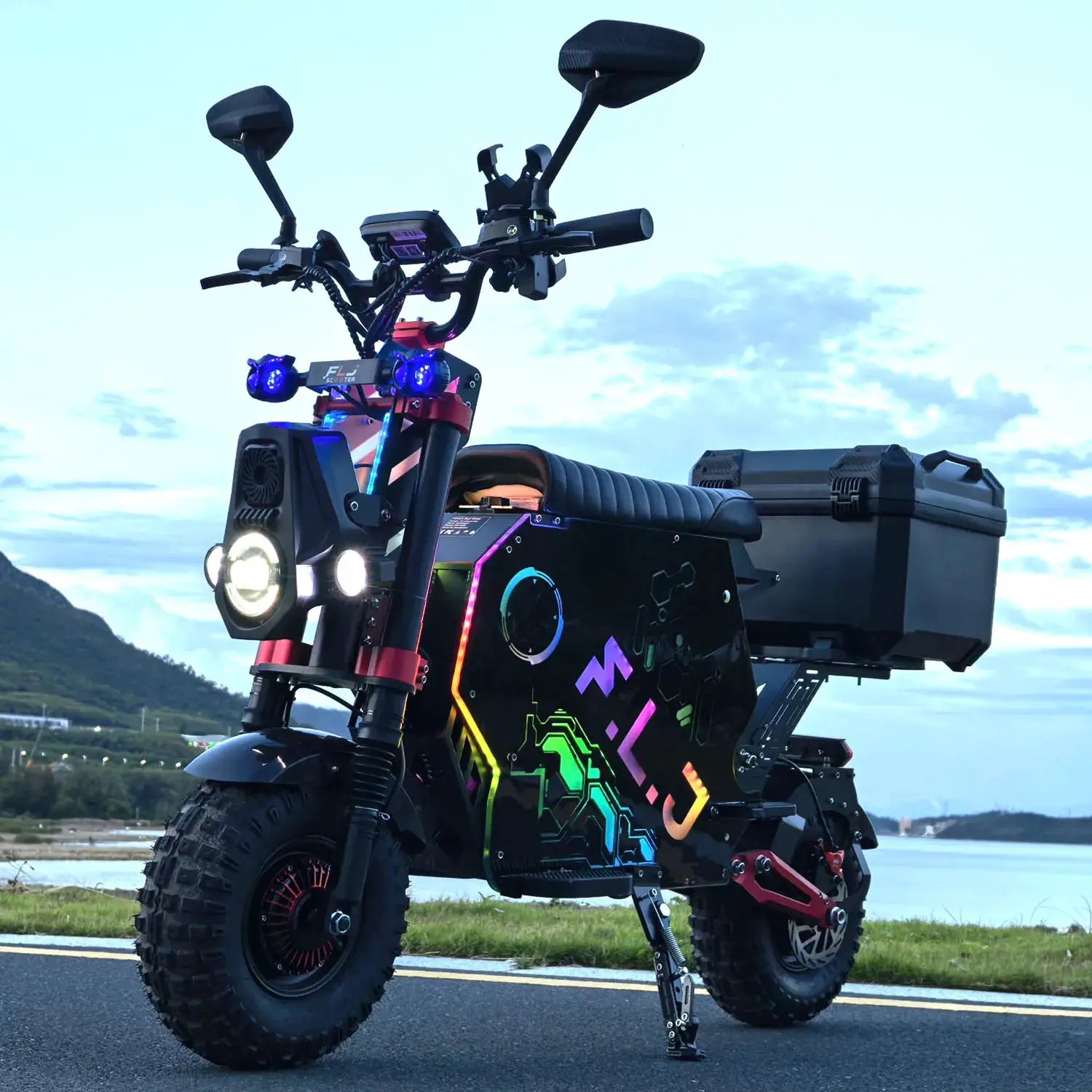 \US Stock FLJ Scooter 72V 12000W Electric Scooter with 14 inch Off Road Fat Tire Removable battery and App Function Scooter by Beastly Survival Outlet