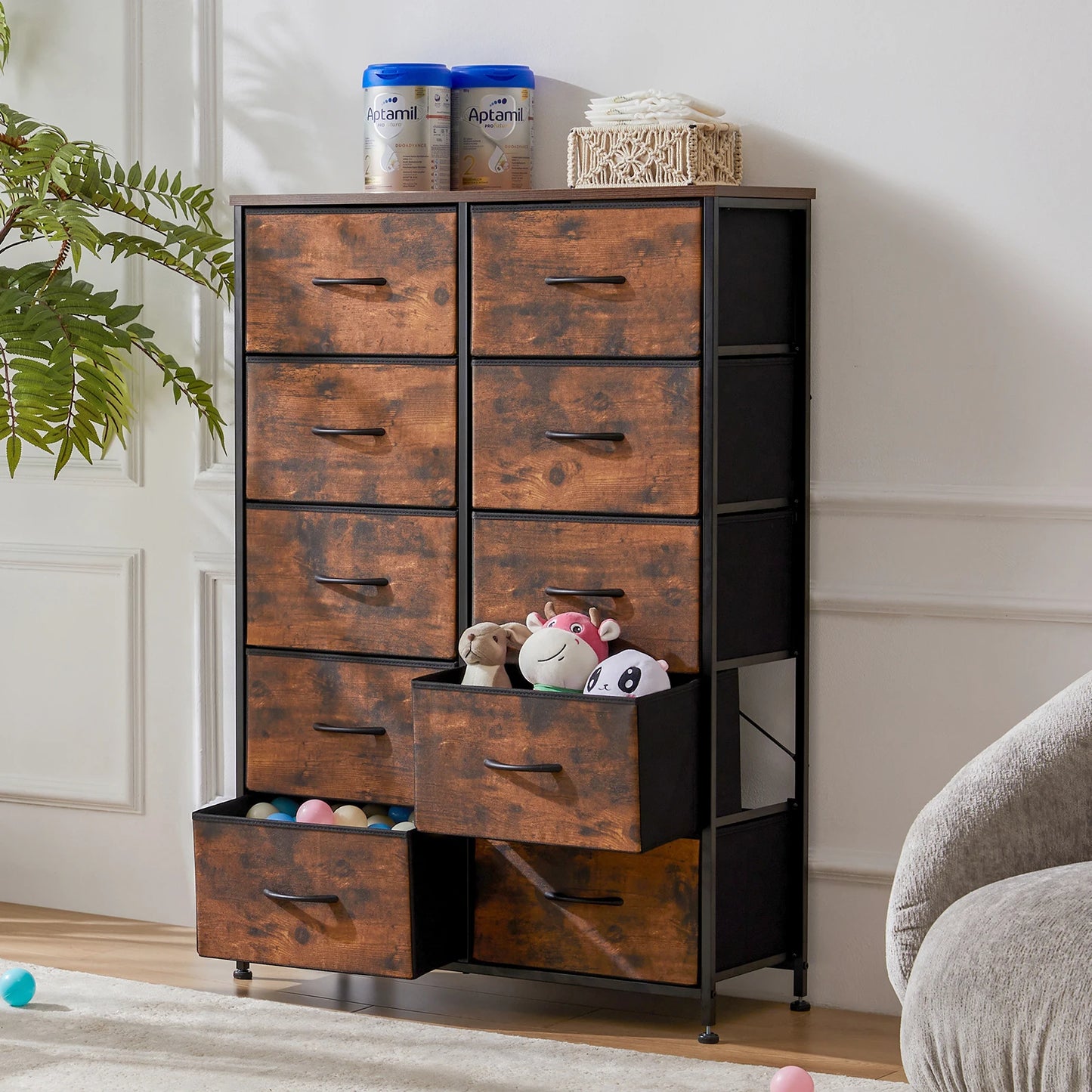 JHK Bedside Table With 10 Drawers For Stylish Home Storage