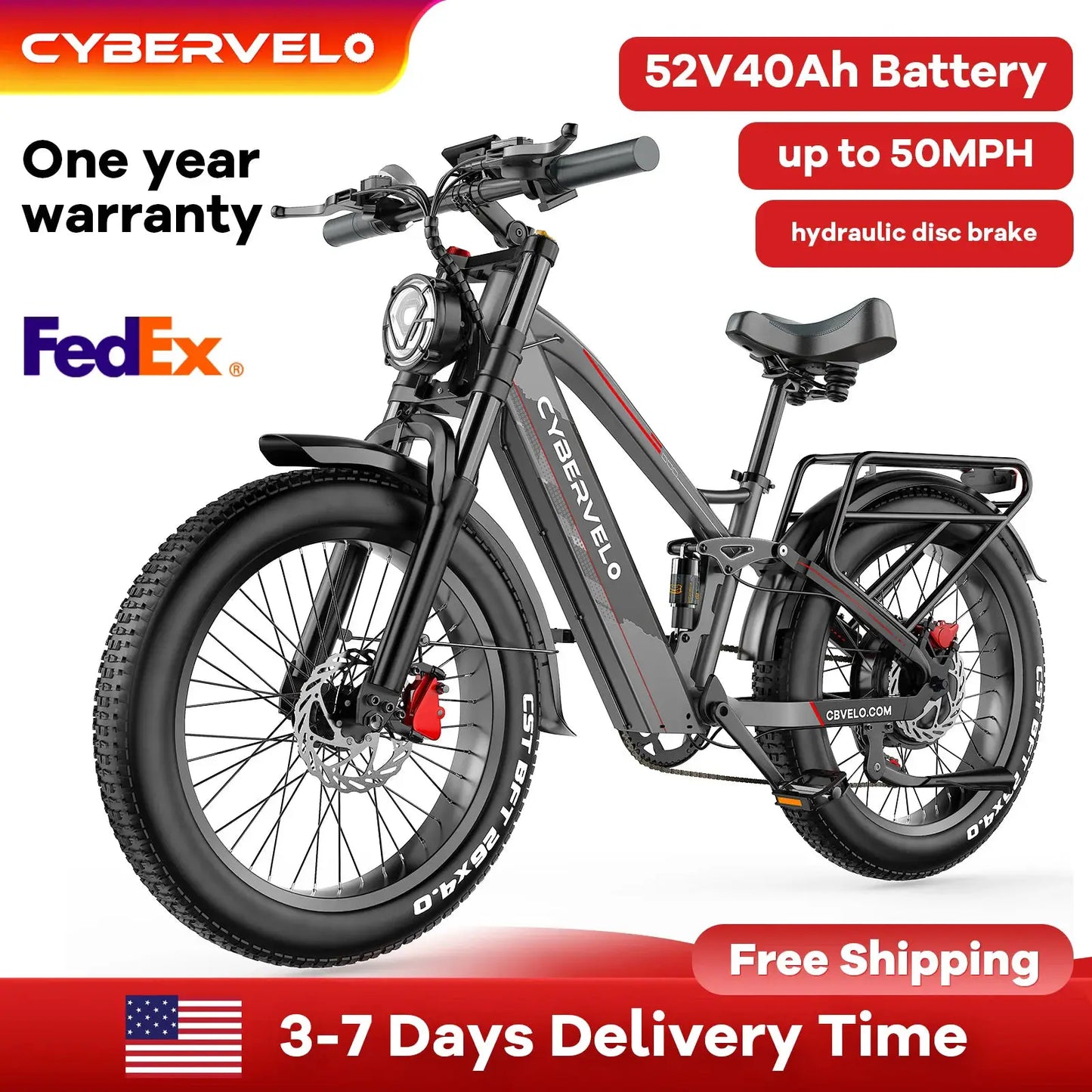 Cybervelo Strong Power Ebike, 5000W Motor Off Road Electric Bike, 100 Miles Long Range, 26"x4.0” Fat Tire, 40Ah Big Battery EK9 by Beastly Survival Outlet