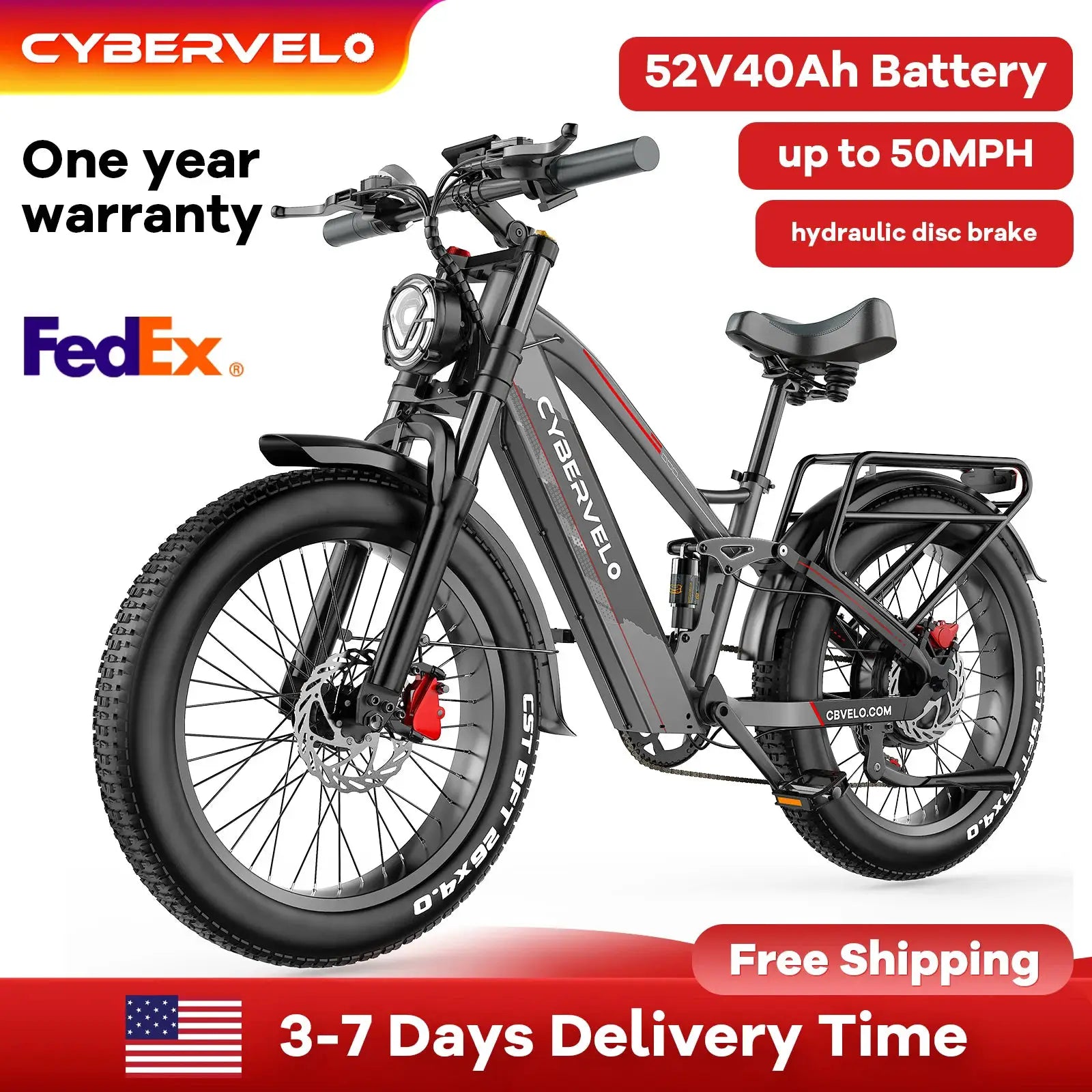 Cybervelo Strong Power Ebike, 5000W Motor Off Road Electric Bike, 100 Miles Long Range, 26"x4.0” Fat Tire, 40Ah Big Battery EK9 by Beastly Survival Outlet