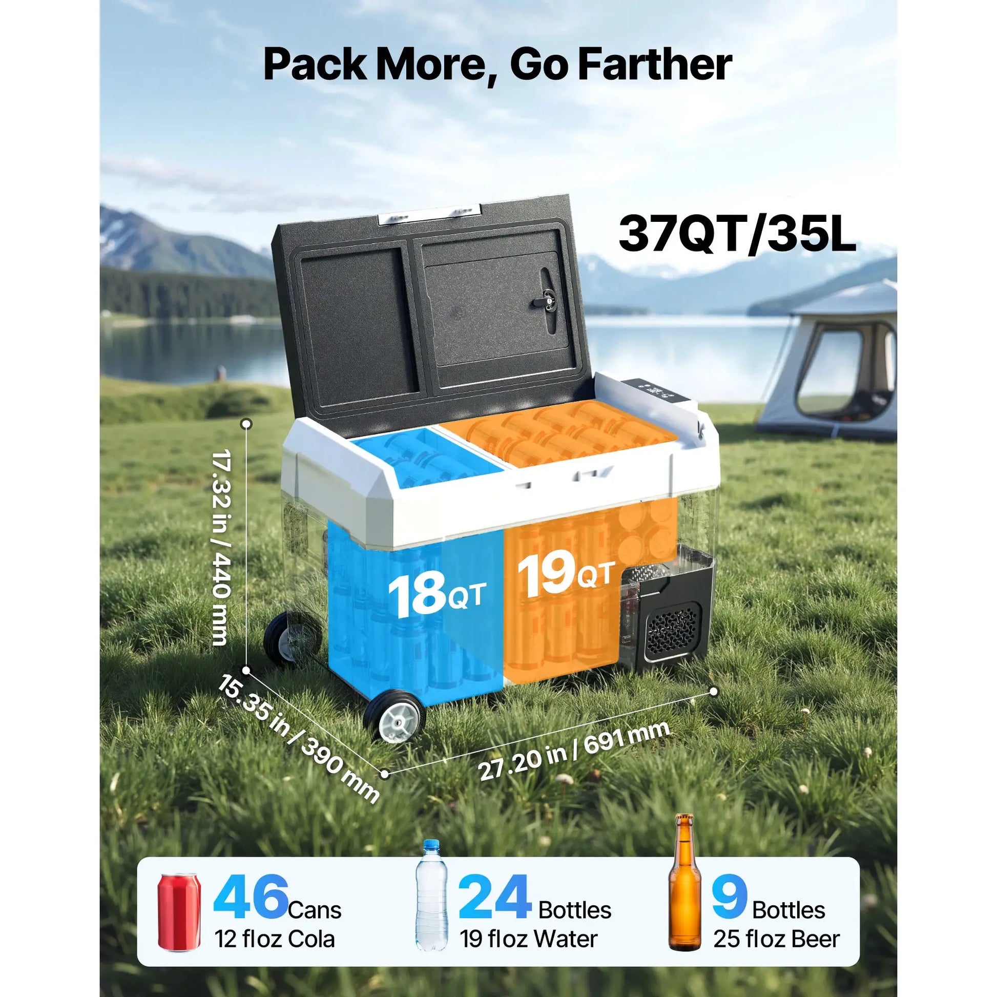SucceBuy 35L 45L 55L Portable Foldable Handle Car Refrigerator with Wheel -4°F to 68°F Truck Refrigerator with APP Control Compressor Freezer for Camping Picnics Car Home Traval by Beastly Survival Outlet