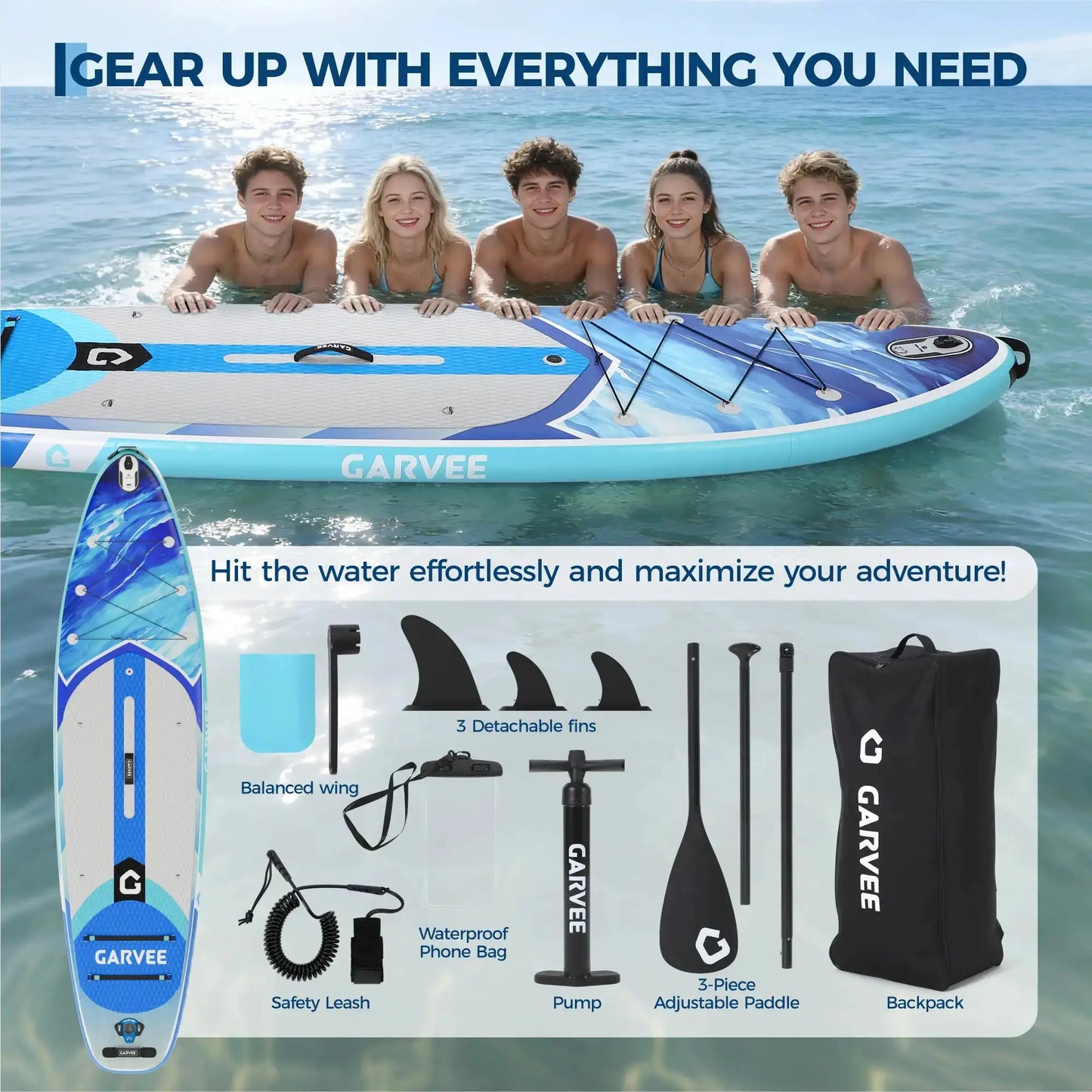 Extra Wide Stable Inflatable Stand Paddle Paddle Board for Adults & Youth – Ultra-Light PVC, Non-Slip EVA Deck, 450lbs Capacity, Adjustable Paddle, High Pressure Pump & Backpack by Beastly Survival Outlet