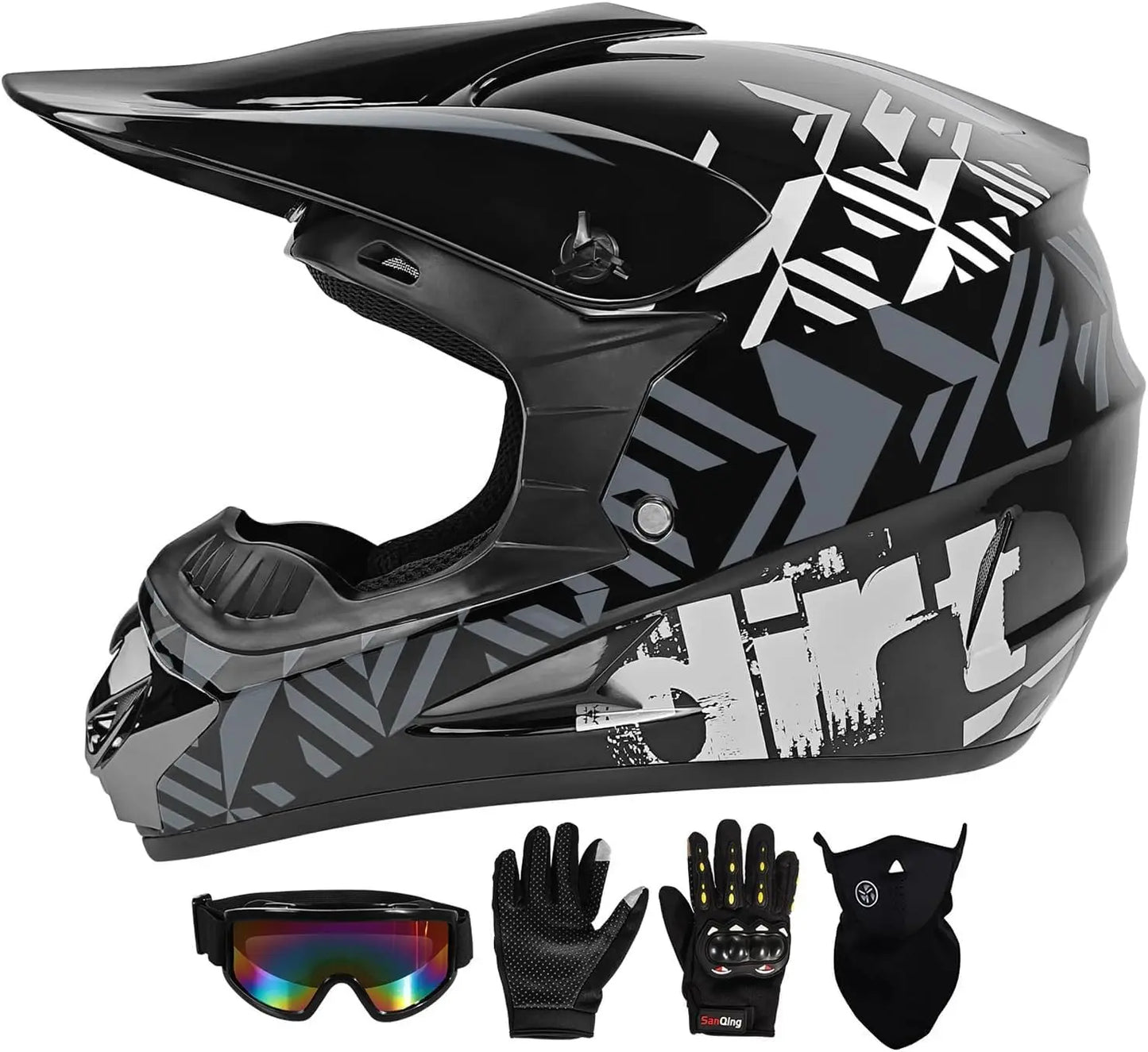DOT Full Face Motocross Helmet with Gloves Goggles and Mask Set