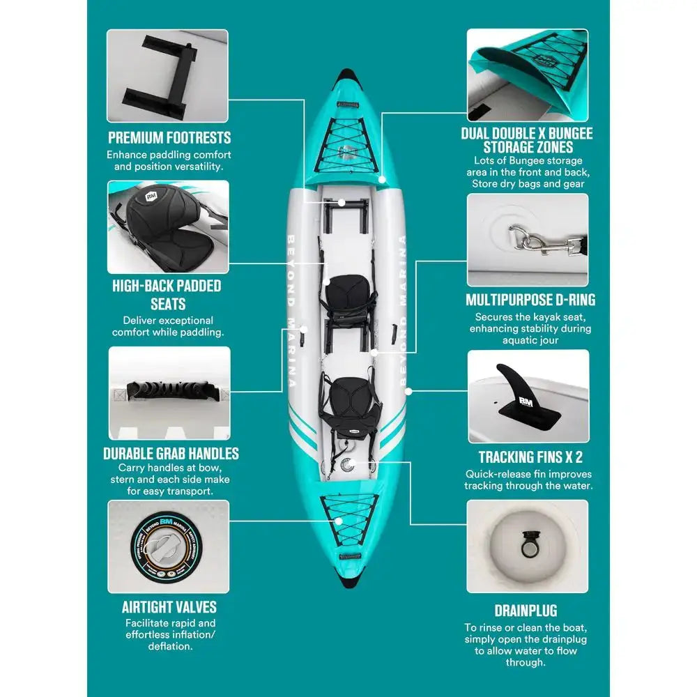 Kayak 2 Person Adult Tandem Kayak With Drop Stitch Floor, Touring Kayak With Aluminum Paddles, Seats, Footrests,Pump,Fins Custom by Beastly Survival Outlet