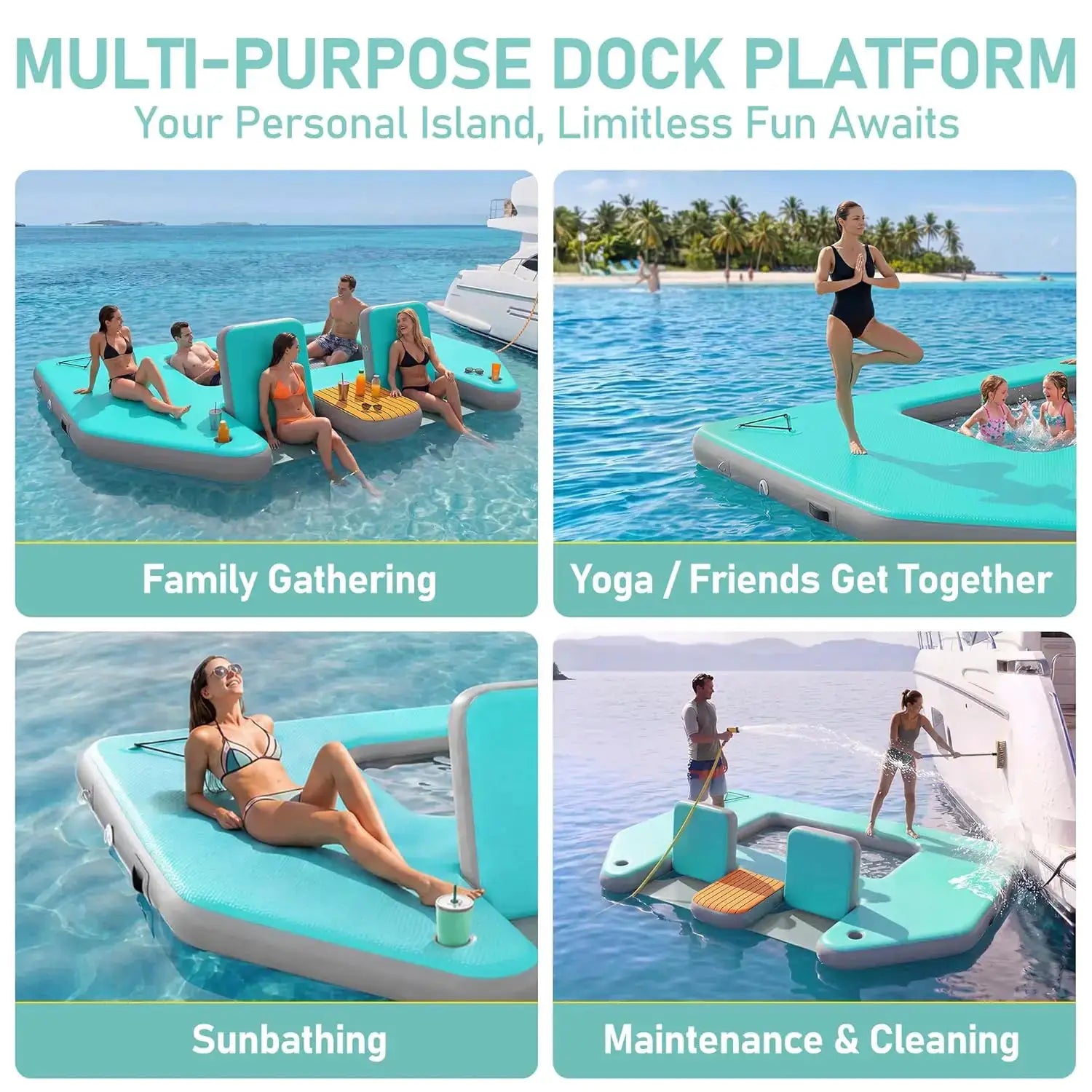 Large Inflatable Floating Dock, Inflatable Water Platform Mat with Chairs, 12x8FT Heavy Duty Lake Raft Pool Float, Custom by Beastly Survival Outlet