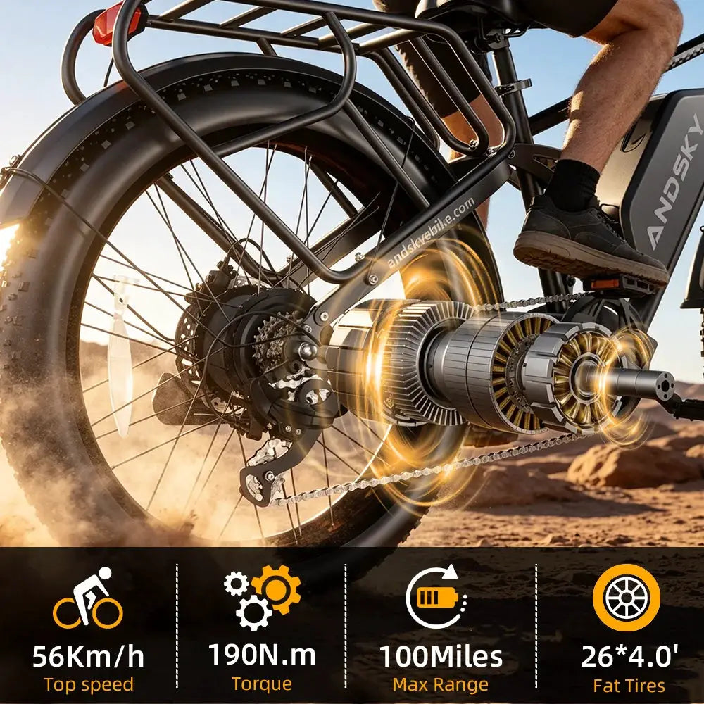 ANDSKY Apex 50 Electric Bicycle 3000W Dual-motor Power 35MPH Top Speed 48V/52V 25Ah Electric Bike Adults 26"x4" All Terrain Fat Tire Full Suspension Hydraulic Brakes City E-bike with 7-Speed Derailleur Gears by Beastly Survival Outlet
