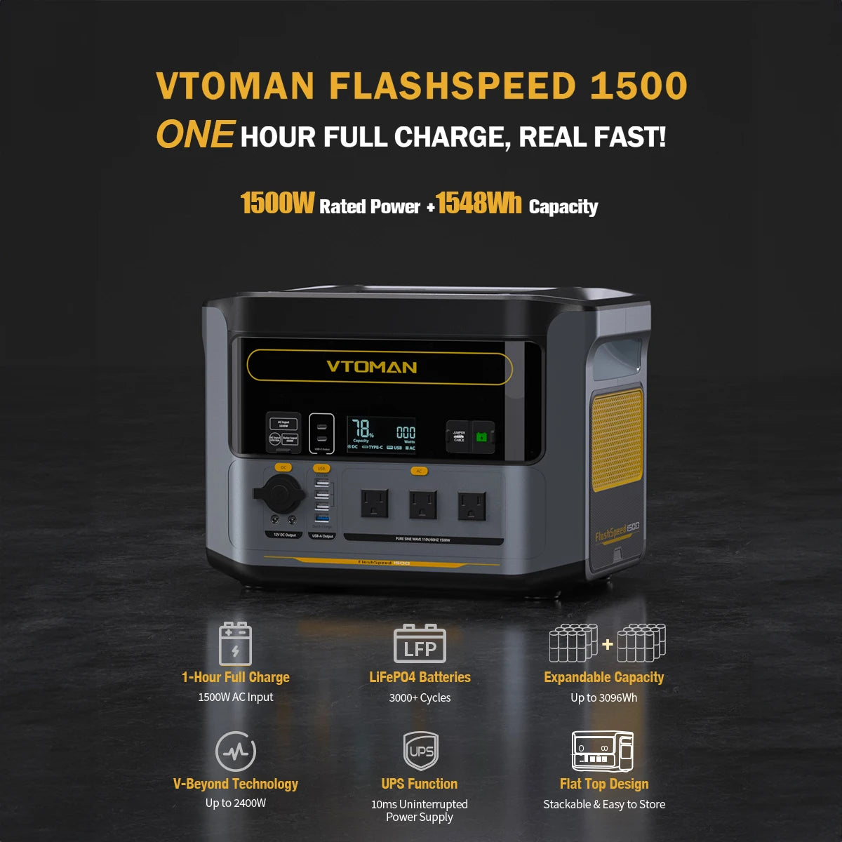 VTOMAN FlashSpeed 1500 Portable Power Station for Outdoor Use