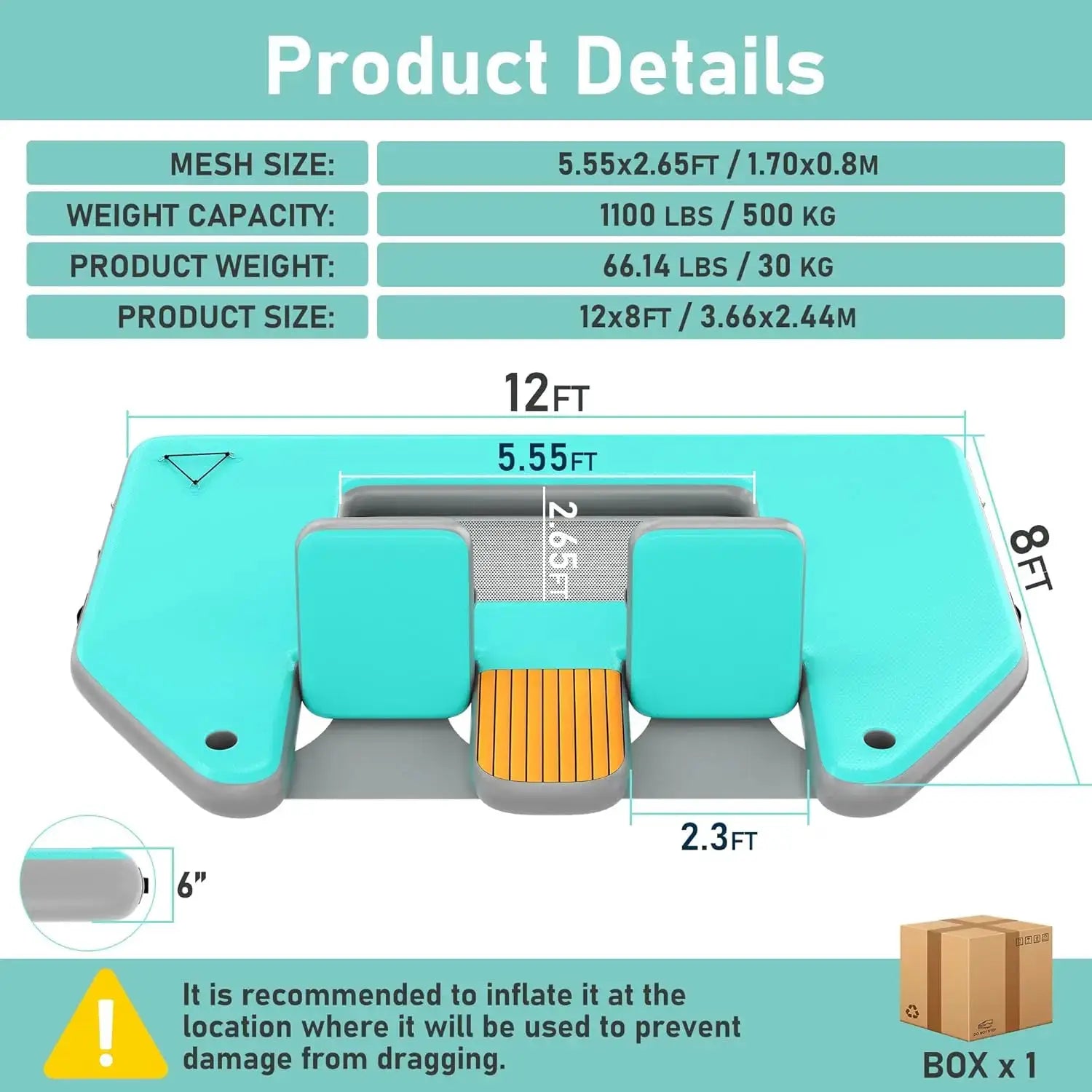 Large Inflatable Floating Dock, Inflatable Water Platform Mat with Chairs, 12x8FT Heavy Duty Lake Raft Pool Float, Custom by Beastly Survival Outlet