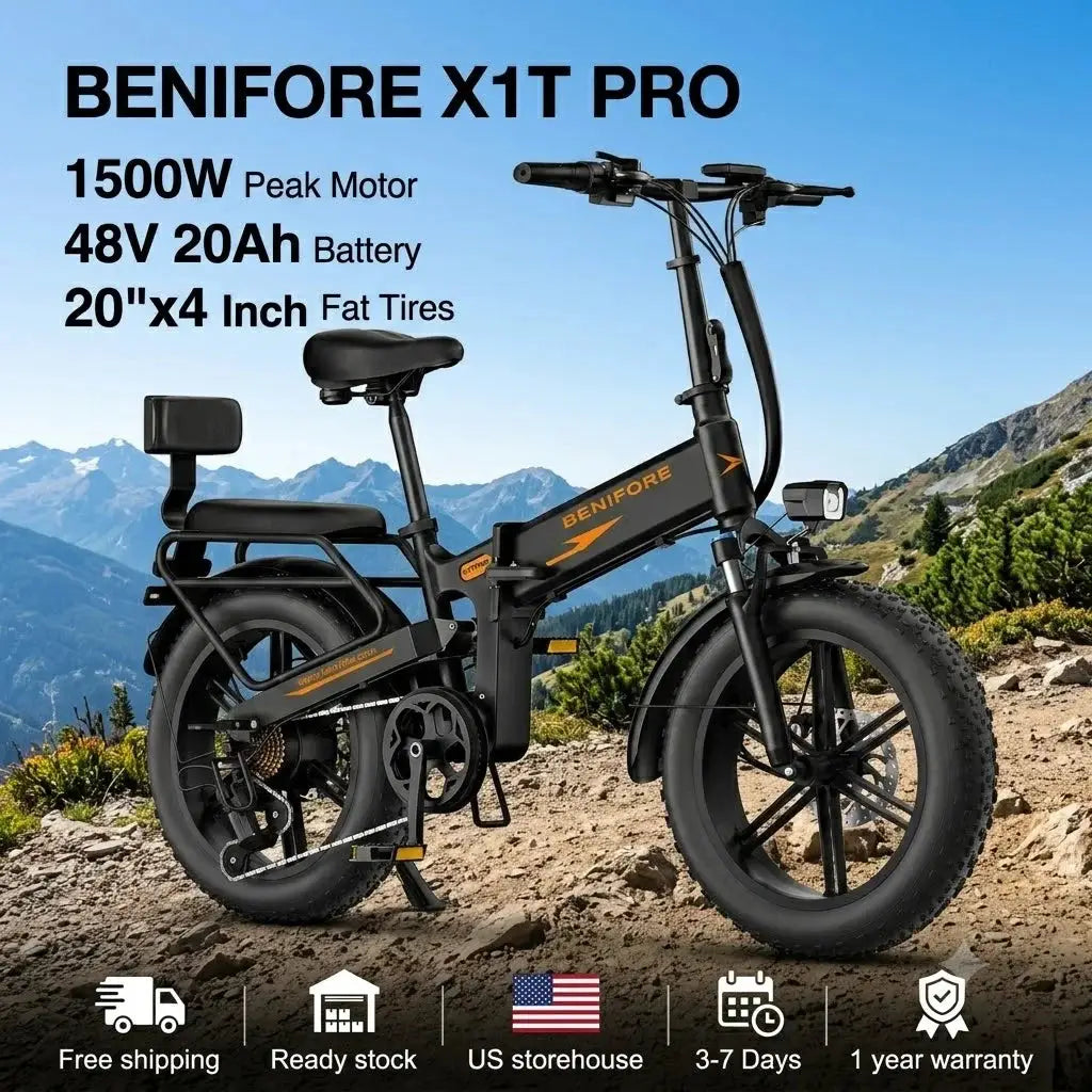 Benifore X1T PRO Fold E Bike 1500W Peak Motor 48V20Ah Battery Fat Tire Electric Bike Full Suspension 65 Miles Range 400 lbs Payload by Beastly Survival Outlet