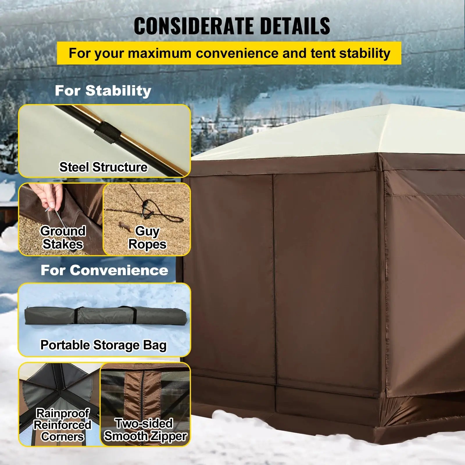 SucceBuy Pop-up Camping Gazebo Camping Canopy Shelter 6 Sided 12' x 12' / 10' x 10' Sun Shade Tents & Canopies Camping & Hiking by Beastly Survival Outlet