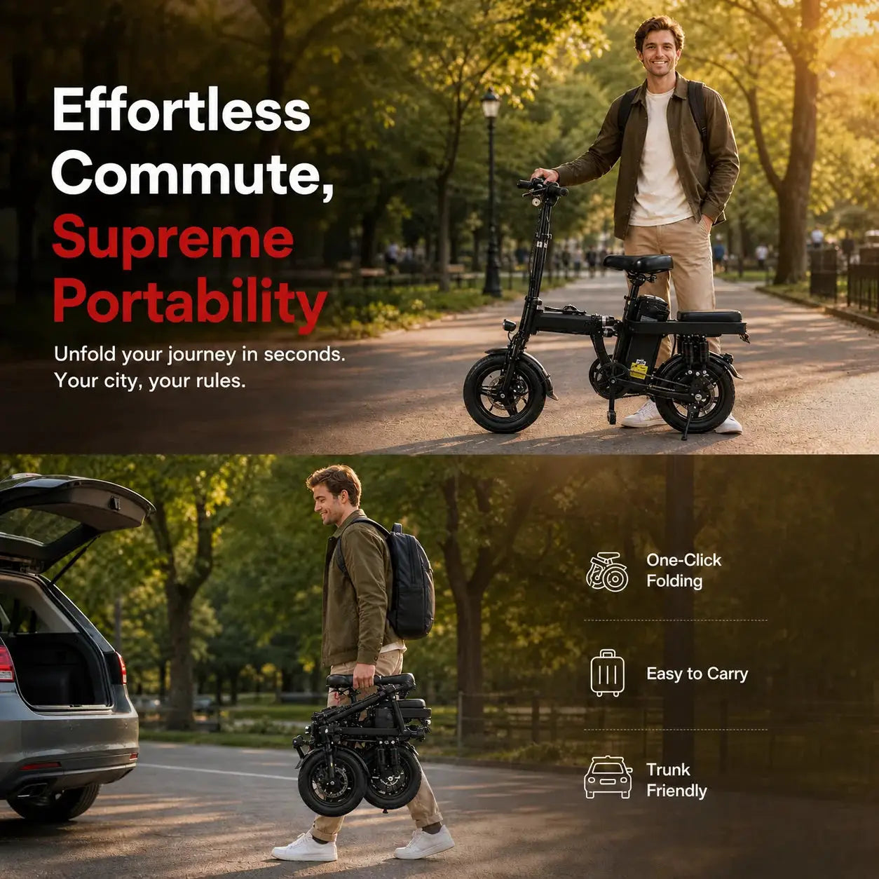 Foldable electric bicycle for adults, equipped with 14-inch tires, featuring 8 shock absorbers, a 500W motor power, a 48V 15Ah c by Beastly Survival Outlet