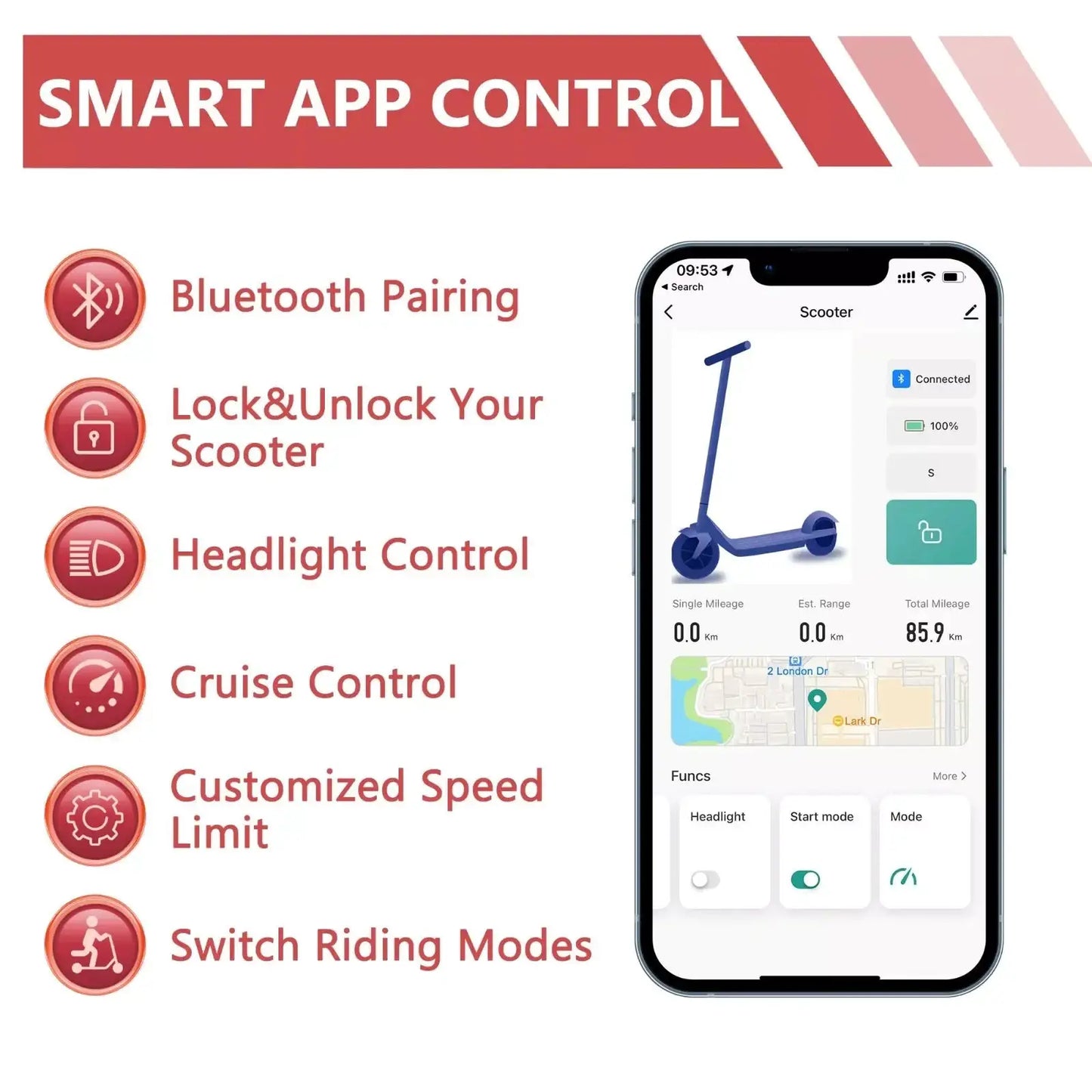 LADPED Electric Scooter 350W 19mph Max Speed Smart APP Control Scooter Shock-absorbing Anti-skid ‎8.5 inches Folding Waterproof E-Scooter by Beastly Survival Outlet