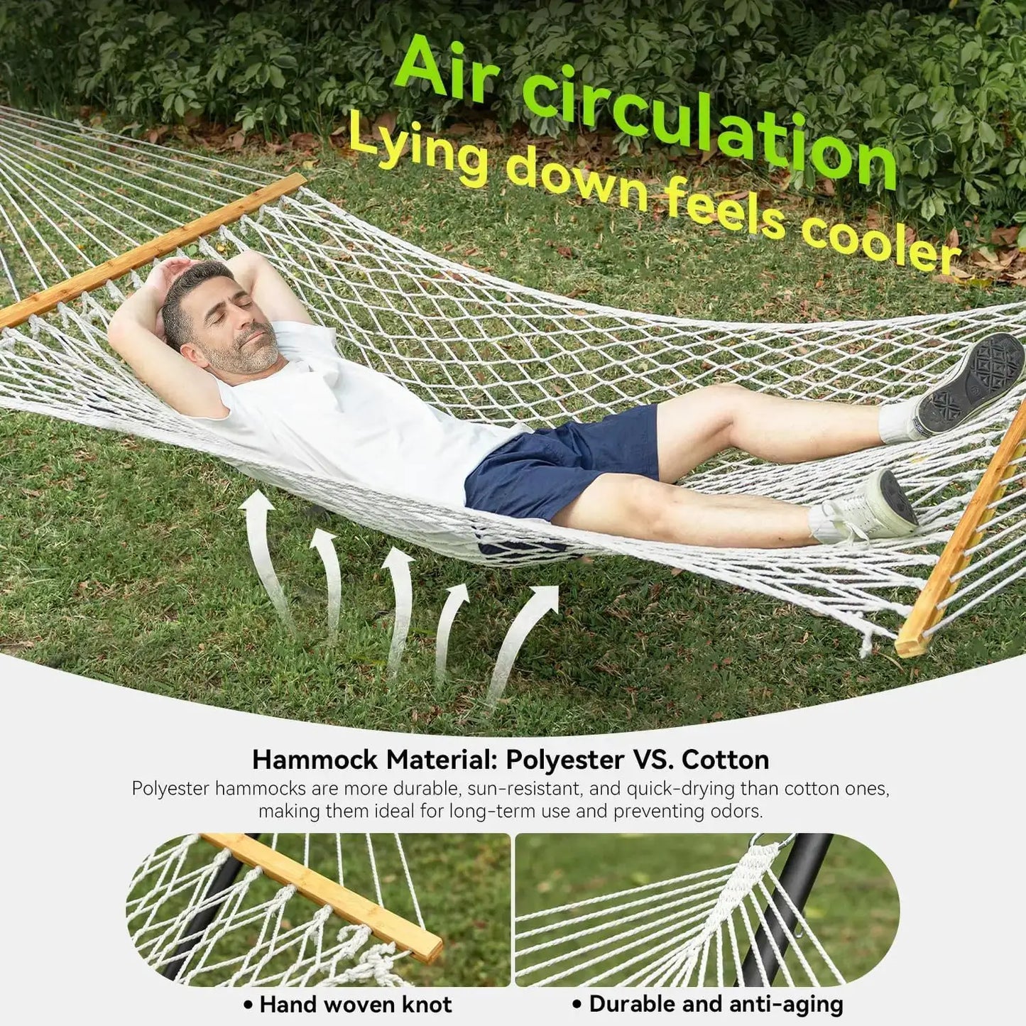 Double Hammock For Two Handwoven Rope Spreader Bar Patio Use by Beastly Survival Outlet