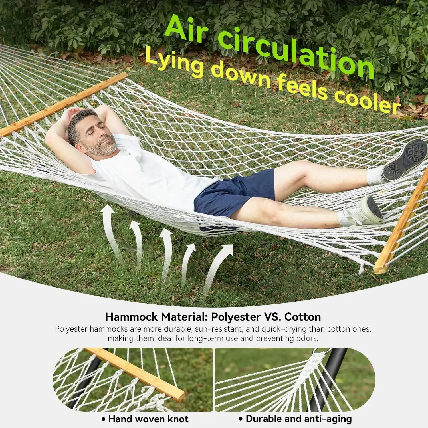 Double Hammock For Two Handwoven Rope Spreader Bar Patio Use by Beastly Survival Outlet