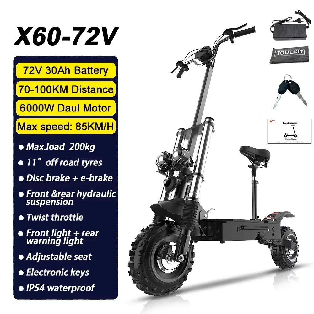 75kmh Dual Motor 3200W Foldable Electric Scooter Fat Tires 2 by Beastly Survival Outlet