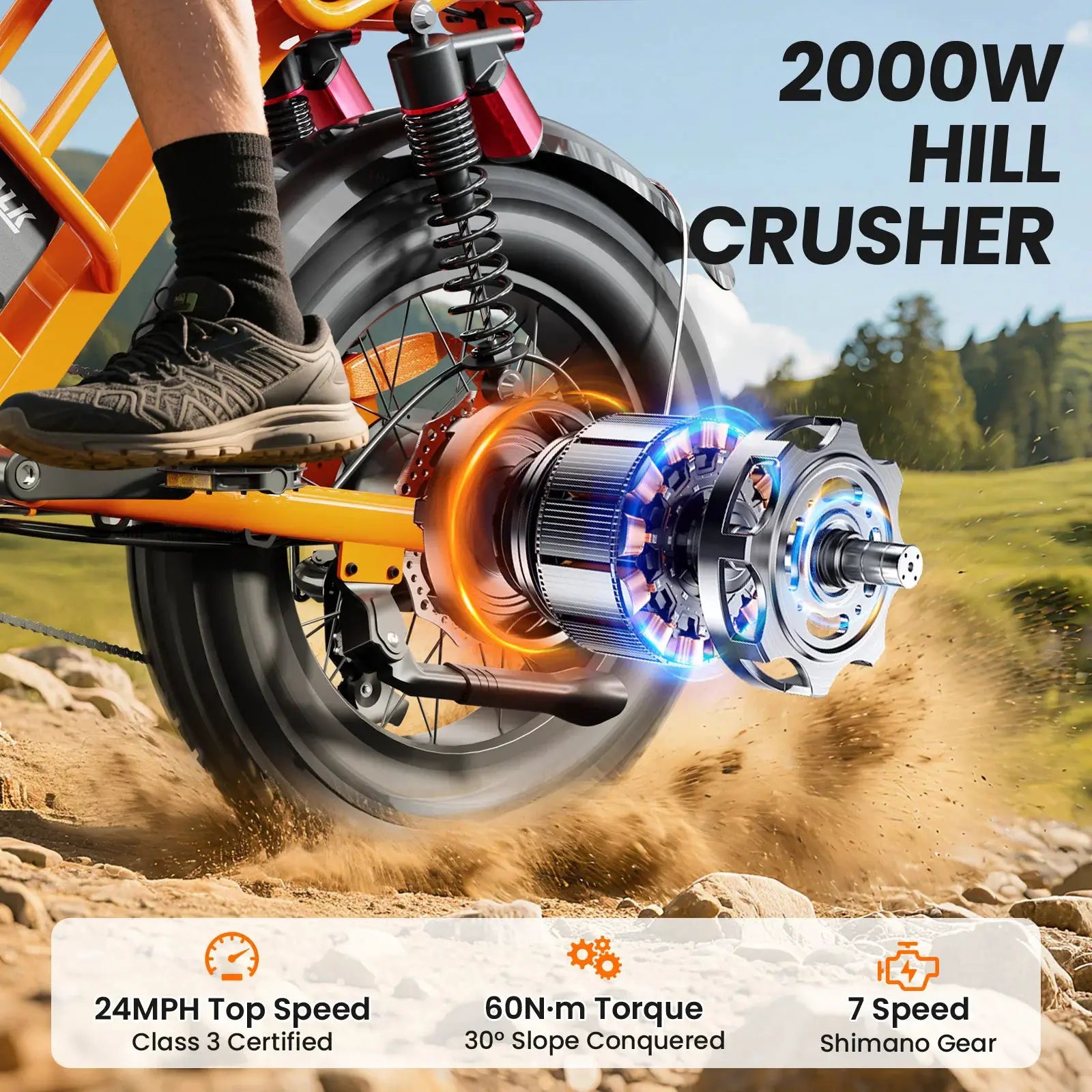Spacewalk 2000W Electric Dirt Bike for Adults 20×4.0 Fat Tire Electric Bike UL Certified 720Wh Battery 70 Miles Long Range Off Road Mountain E-Bike Full Suspension Electric Bicycle by Beastly Survival Outlet